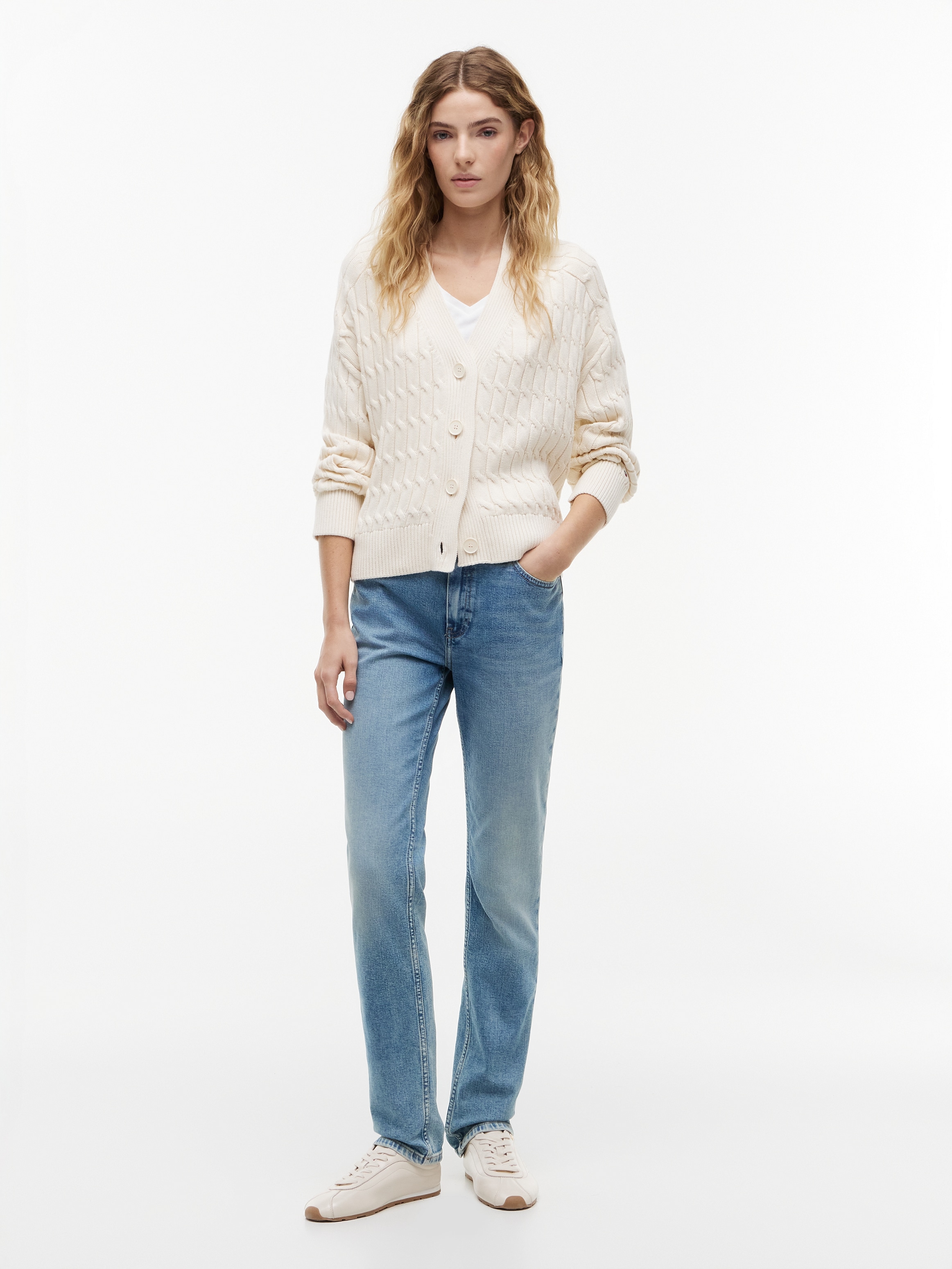 Tommy Hilfiger Strickjacke »MID GG CABLE V-NK LS CARDI« Baumwolle, mit Zopfstrickmuster