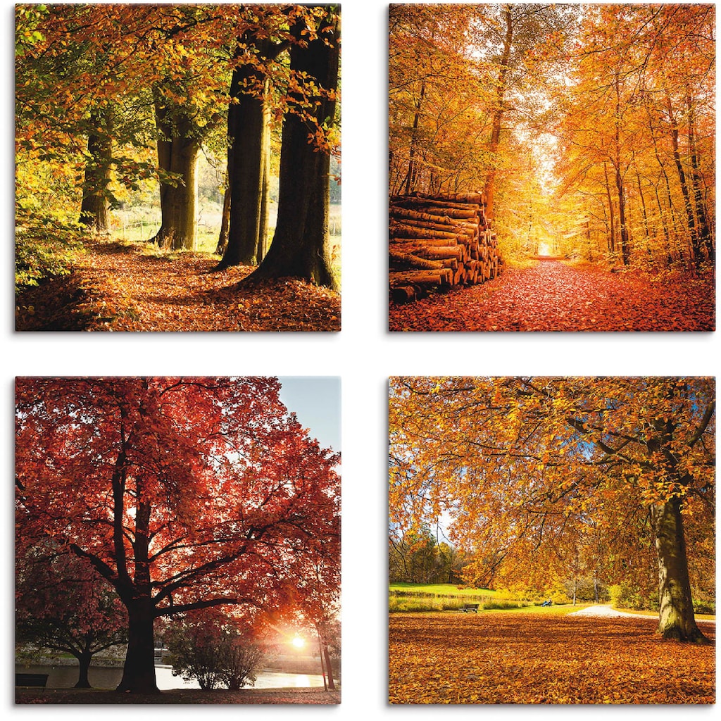 Artland Leinwandbild »Herbstlandschaft«, Bäume, (4 St.)