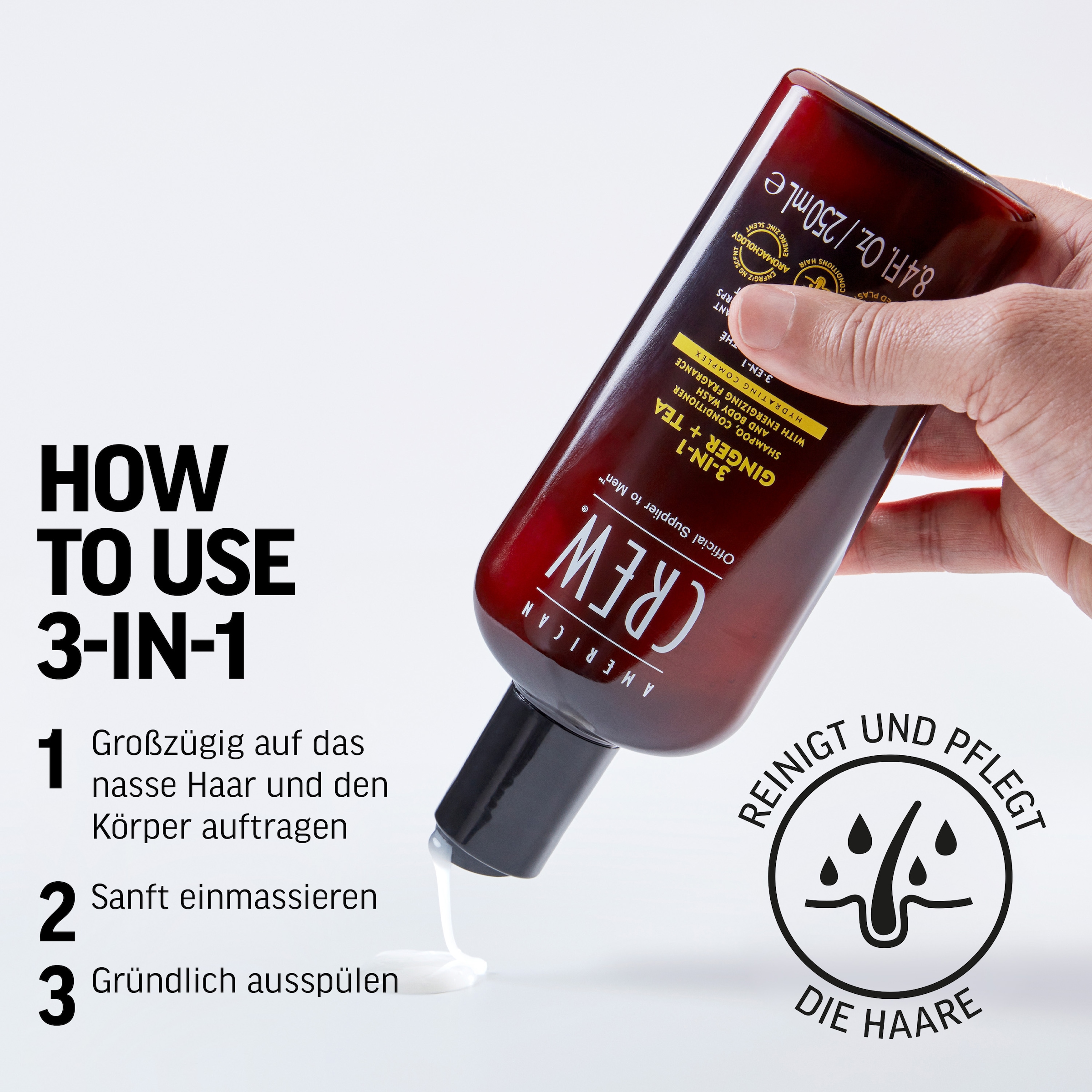 American Crew Haarshampoo »3In1 Ginger & Tea Shampoo, Conditioner & Body Wash 450 ml«, (1 tlg.)