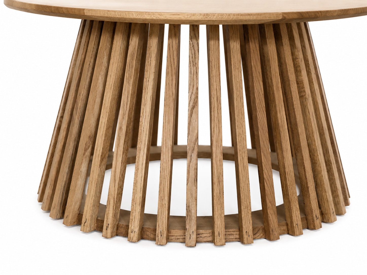 OTTO home Couchtisch »Lovran, Wohnzimmertisch, Sofatisch, Beistelltisch, Kaffeetisch« Runder Tisch (Ø60) aus Wildeiche Natur/Smoke mit Konus-Lamellenfuß