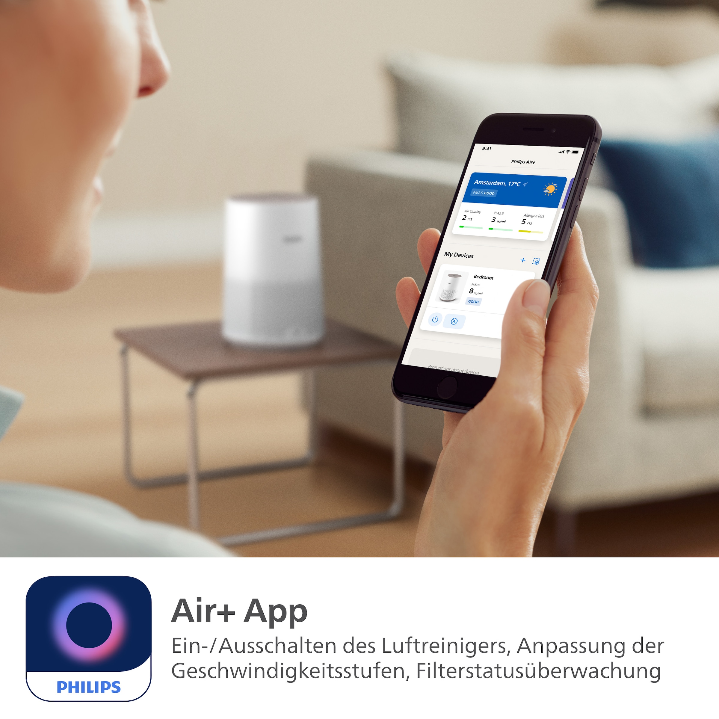 Philips Luftreiniger »AC0650/10 600i Series, Luftreinigungsrate 170 m³/h« für 44 qm Räume 2-Schichten-HEPA-Filtersystem, mit App Verbindung, energieeffizient