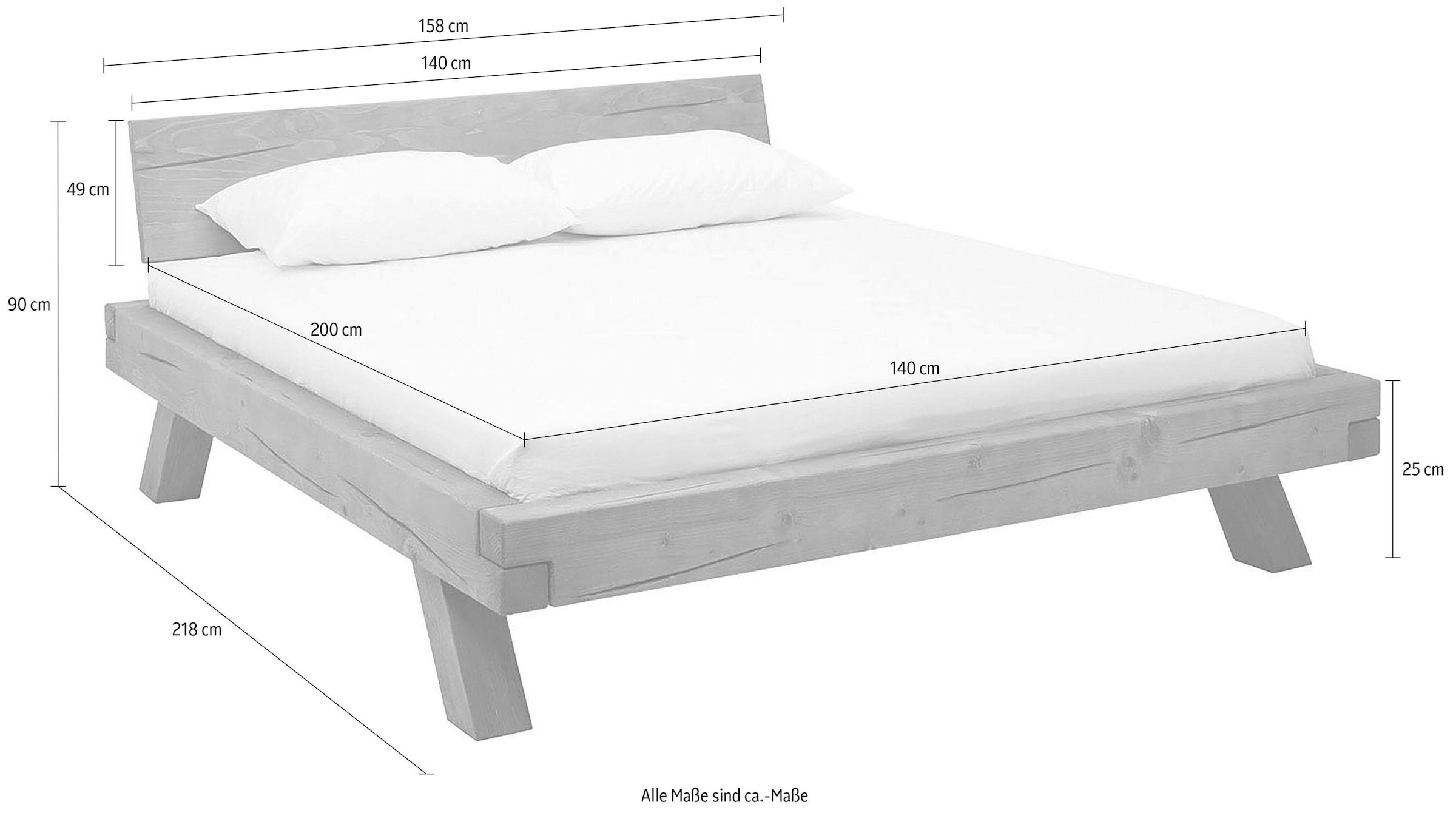 SalesFever Massivholzbett »Eik Naturbelassenes Bett« Landhaus-Charme trifft auf rustikales Balkenbett