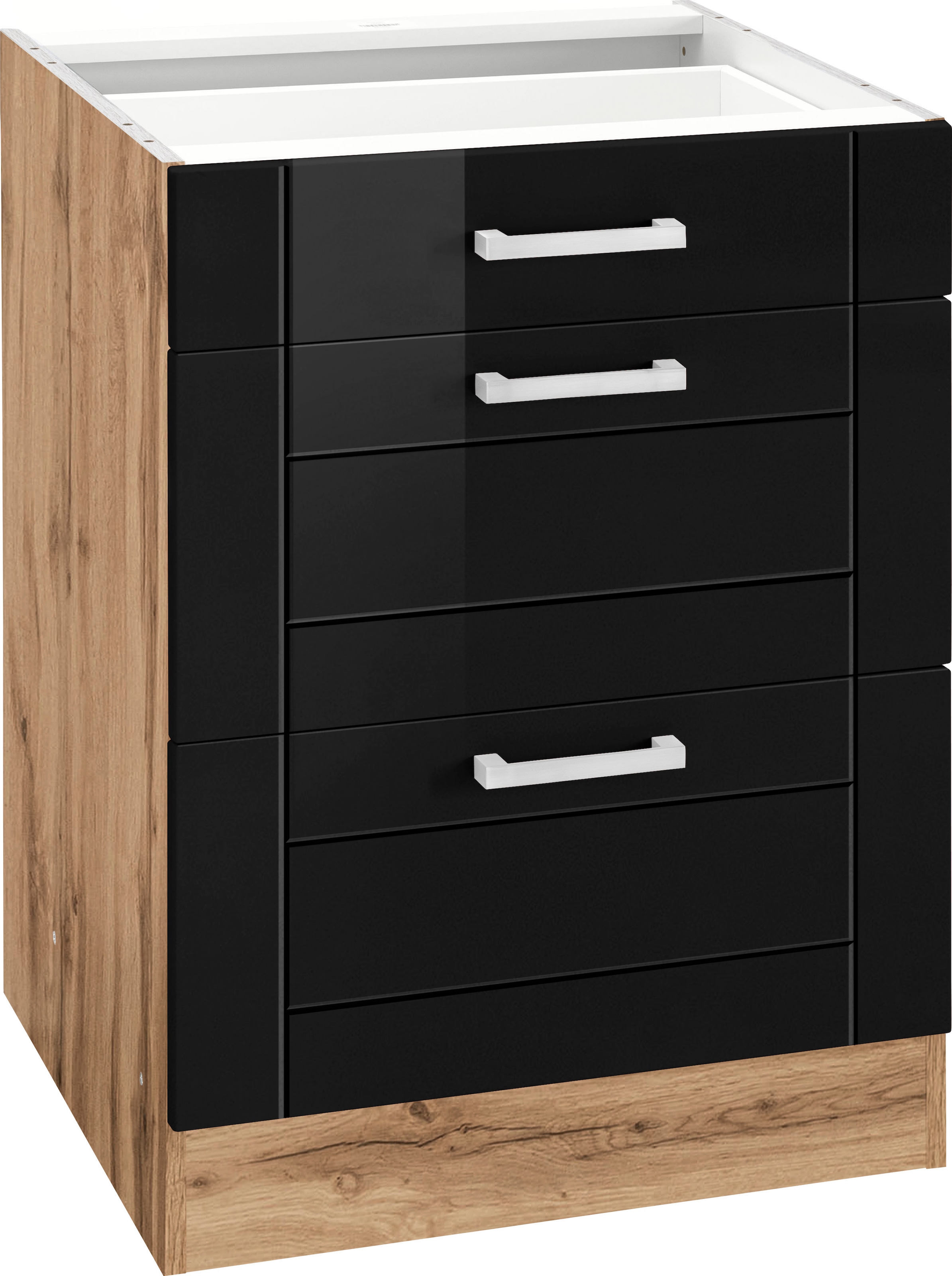 KOCHSTATION Auszugsunterschrank »KS-Tinnum« 60 cm breit, MDF-Fronten, Metallgriff, 1 Schubkasten, 2 Auszüge