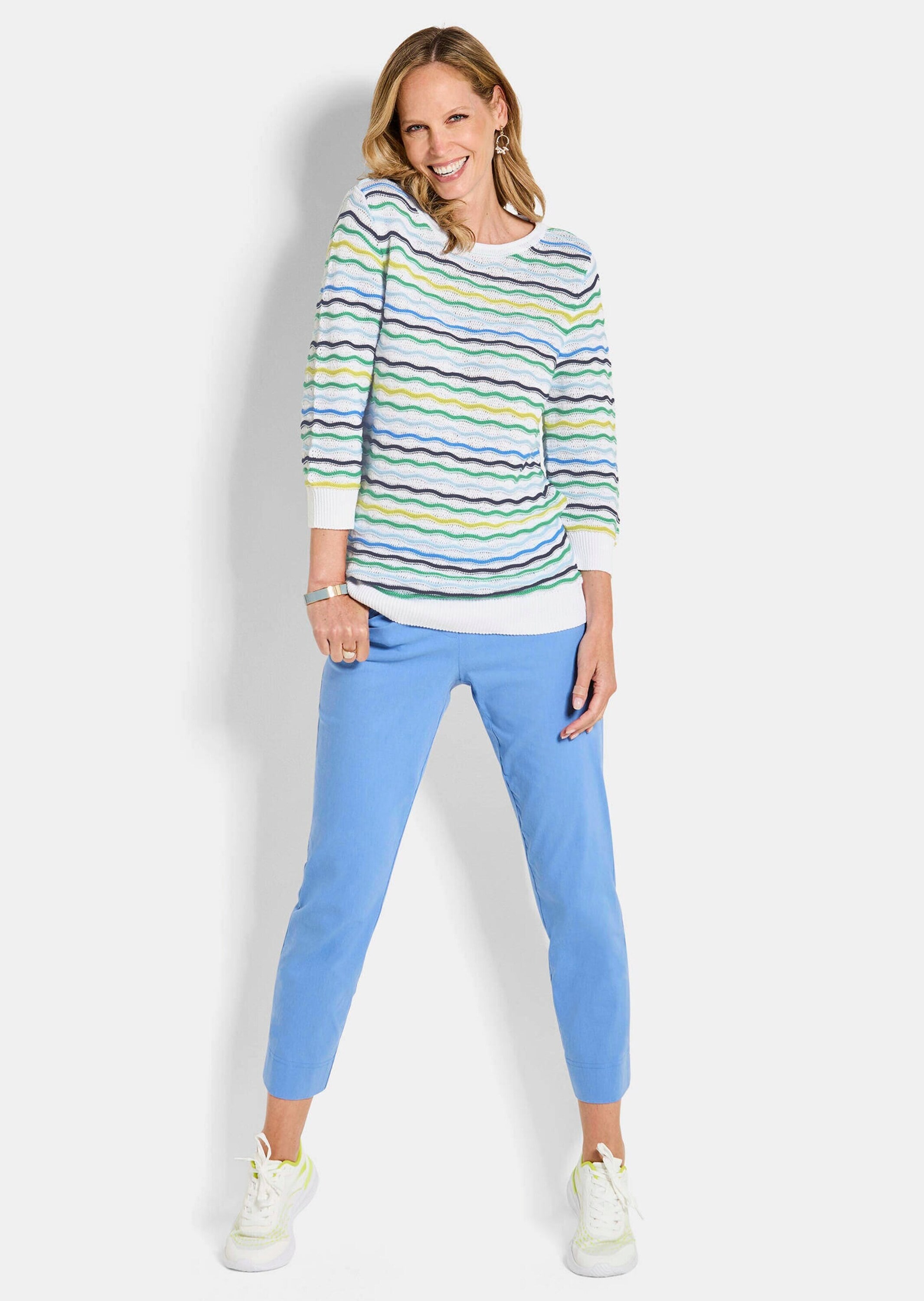 GOLDNER Rundhalspullover »Kurzgröße Baumwollpullover mit Wellenmuster« modische Wellenoptik