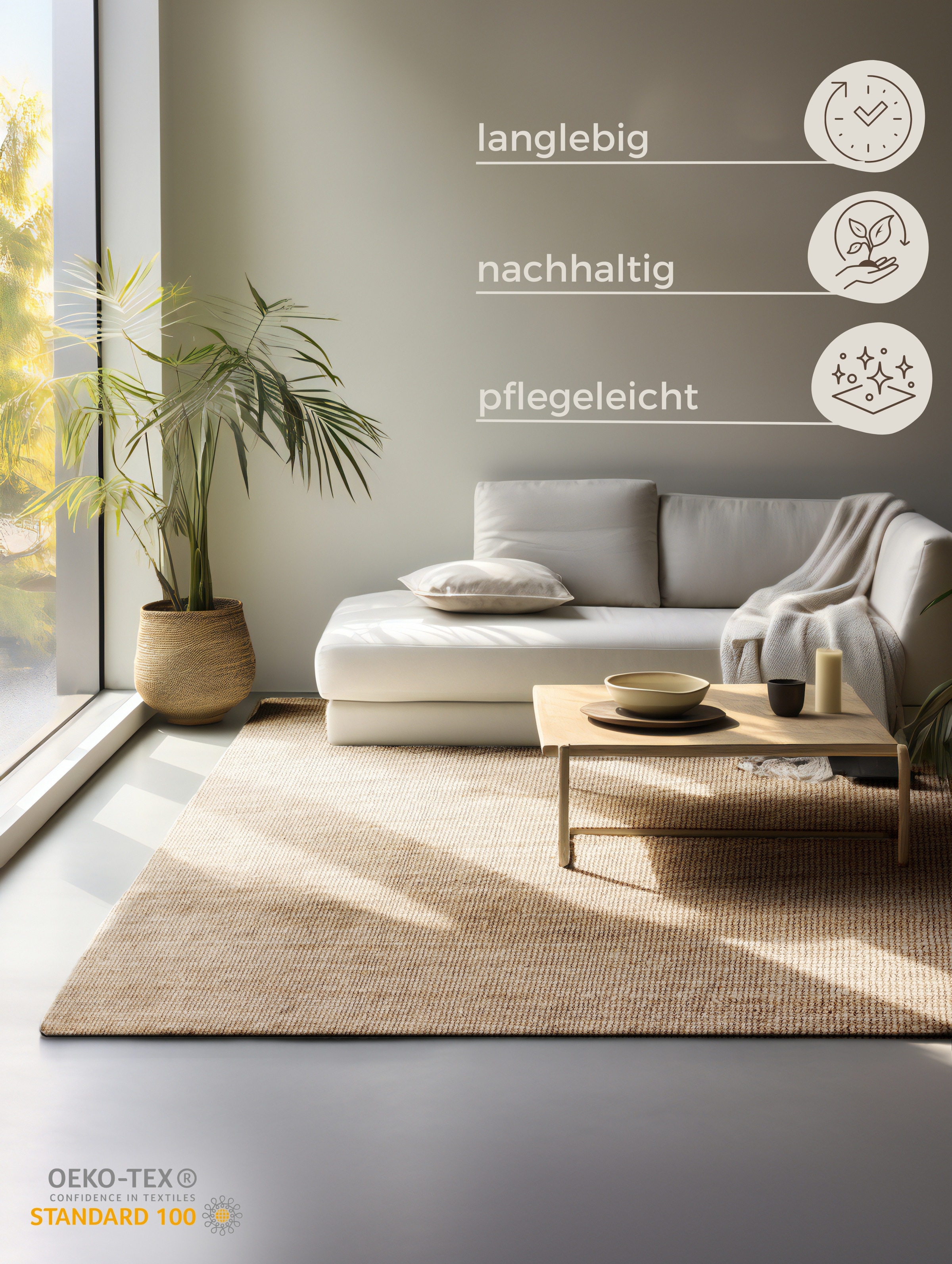 HANSE Home Teppich »Jaipur«, rechteckig, 10 mm Höhe, Jute, Natur, Wohnzimmer, Esszimmer, Schlafzimmer, Flur, Läufer, Boho