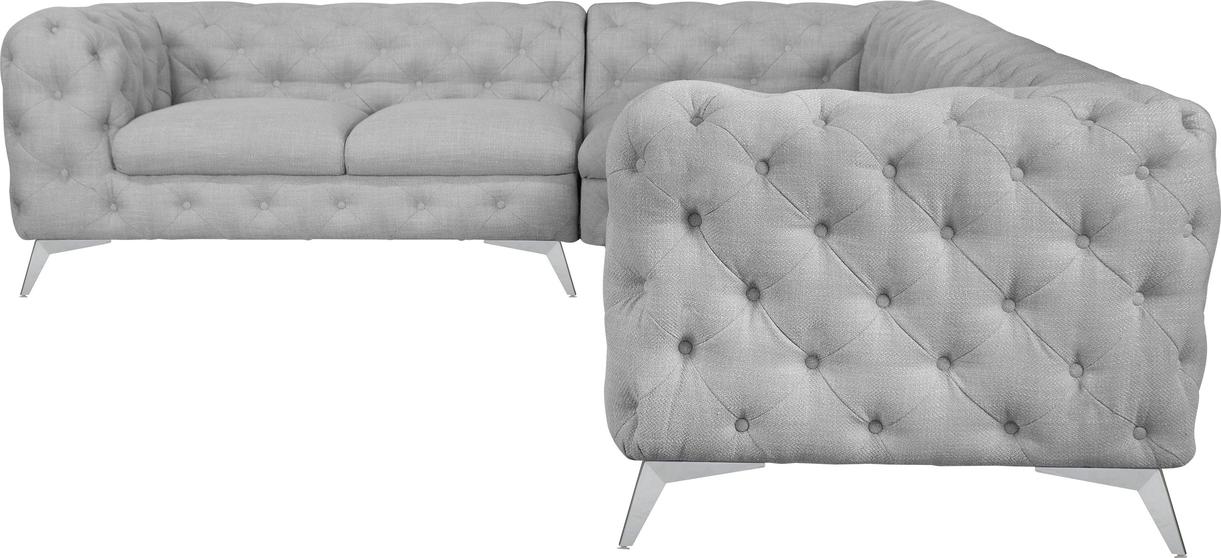 Leonique Chesterfield-Sofa »Ecksofa GLYNIS L-Form mit Wellenunterfederung, Maße B/T/H 323/264/75cm«, aufwändige Knopfheftung, moderne Chesterfield Optik, Fußfarbe wählbar