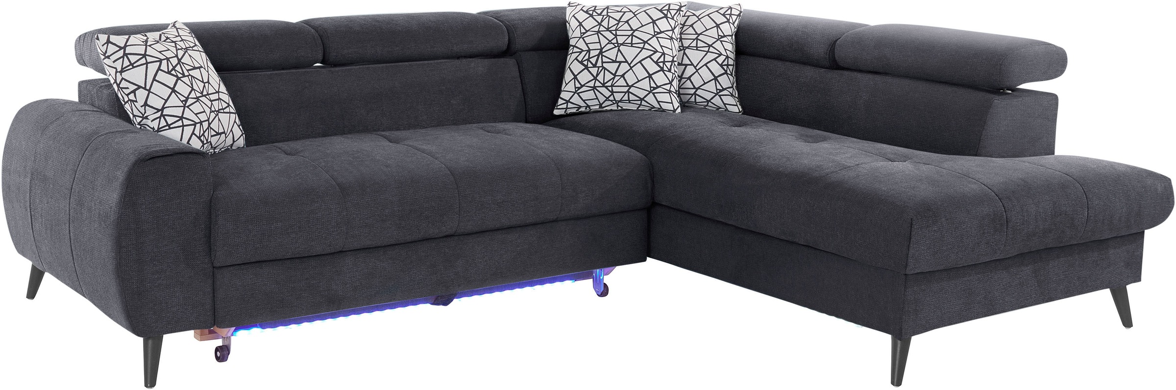 COTTA Ecksofa »Mia L-Form mit 3 Zierkissen«, wahlweise mit Bettfunktion, Bettkasten, Beleuchtung & Wireless-Charger
