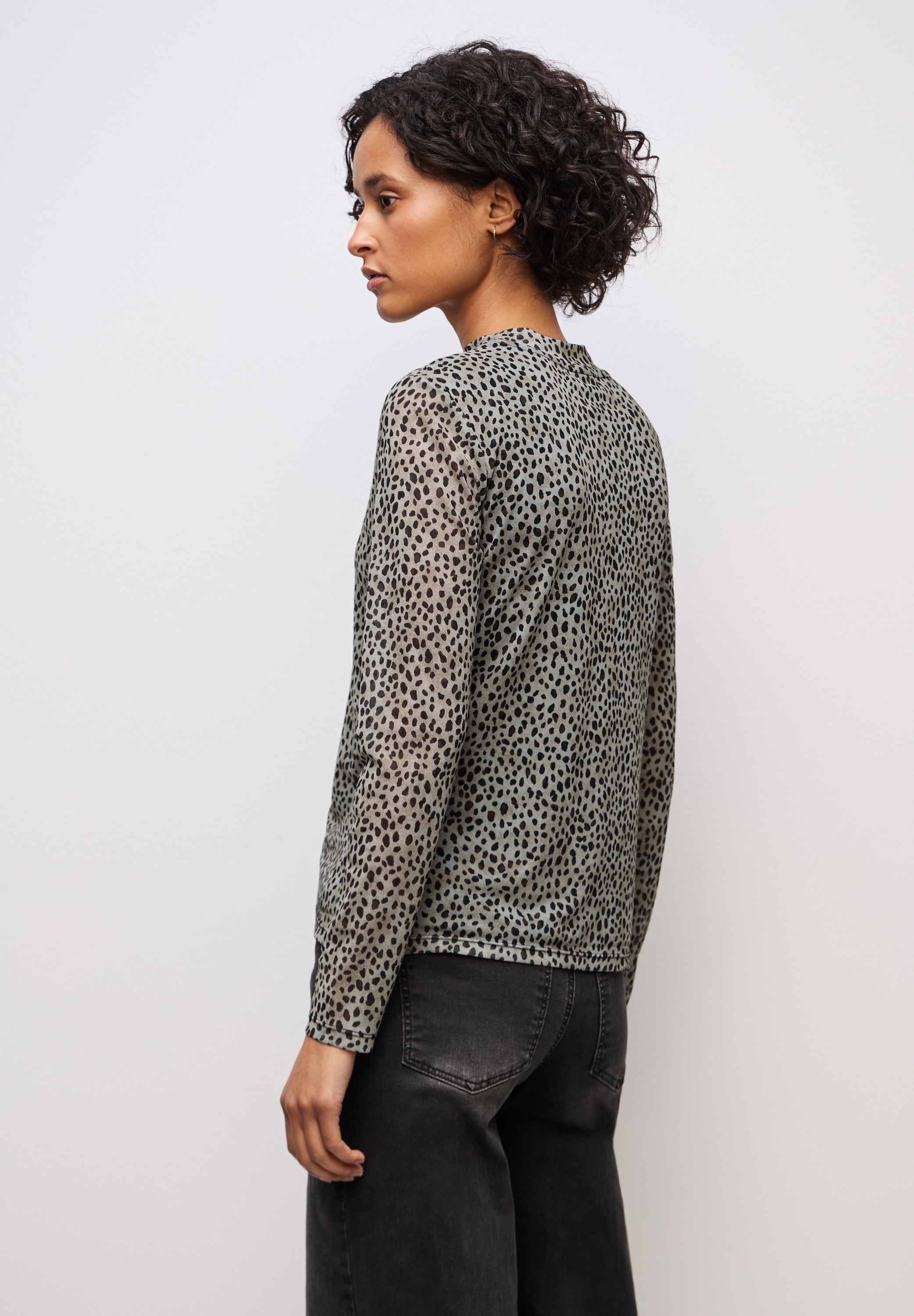 STREET ONE Langarmshirt in transparenter Mesh-Qualität und Leo-Muster