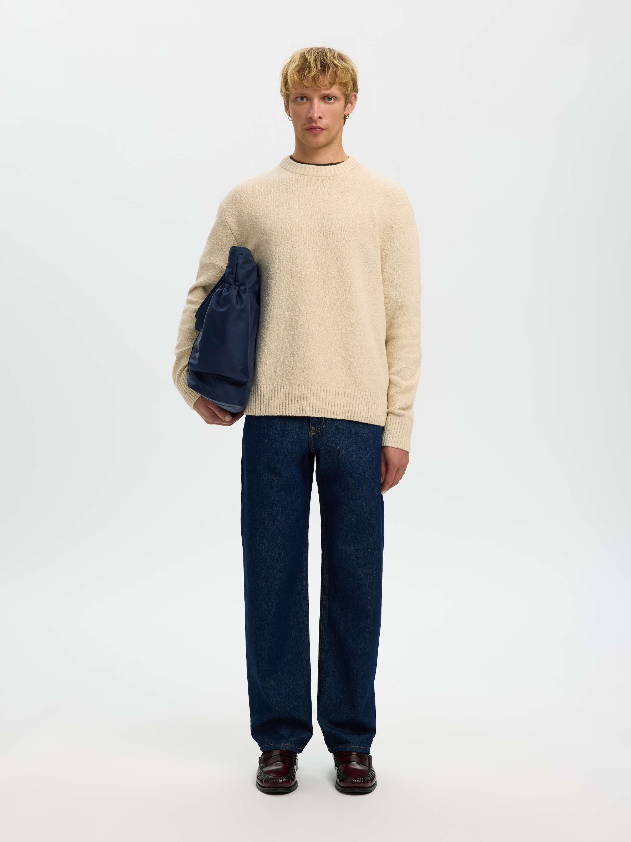 SELECTED Rundhalspullover »SLMALEX LS KNIT CREW NECK NOOS« Baumwollmischung, relaxed fit
