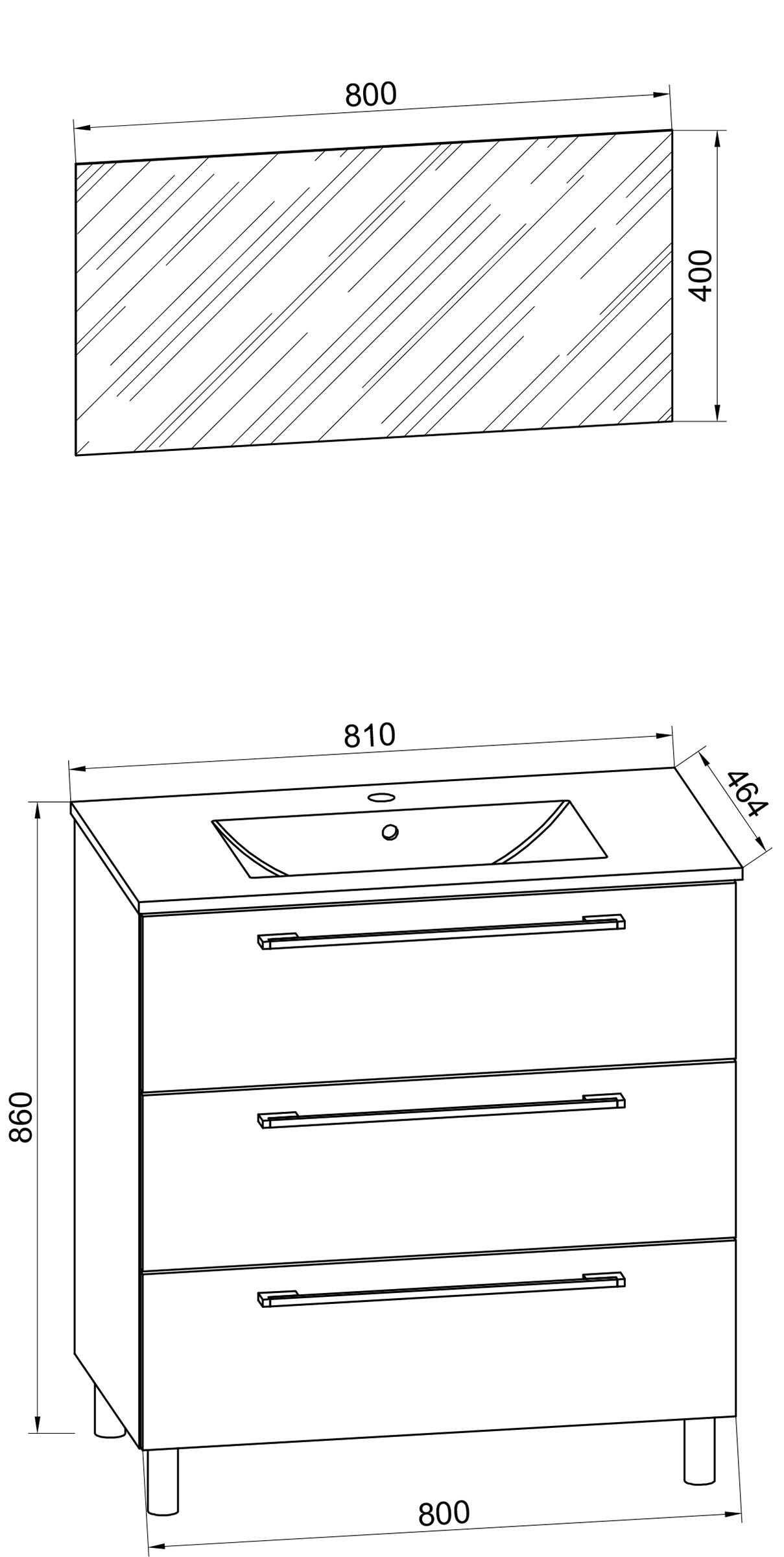 VCM Waschtisch »3-tlg. Waschplatz Waschtisch Badinos Schublade 3SC« 3 Stk. tlg.
