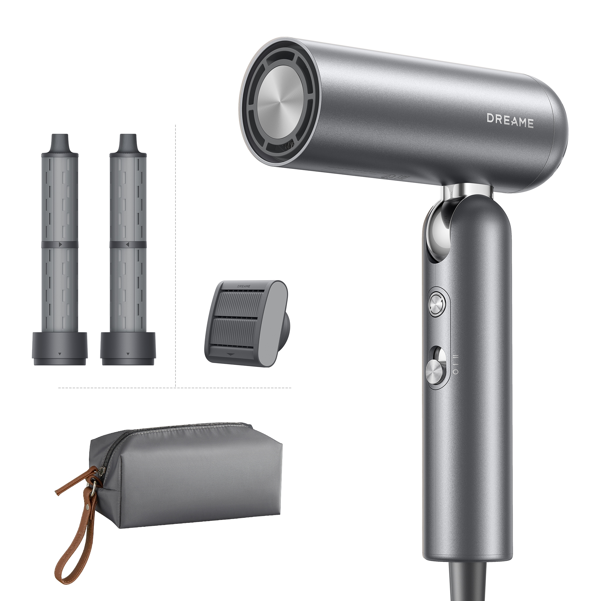 Dreame Haartrockner »Pocket Neo Hochgeschwindigkeits-Haartrockner« 1.300 W 2 Aufsätze Kompakt & klappbar, vielseitige Aufsätze, 110.000 U/min in grau