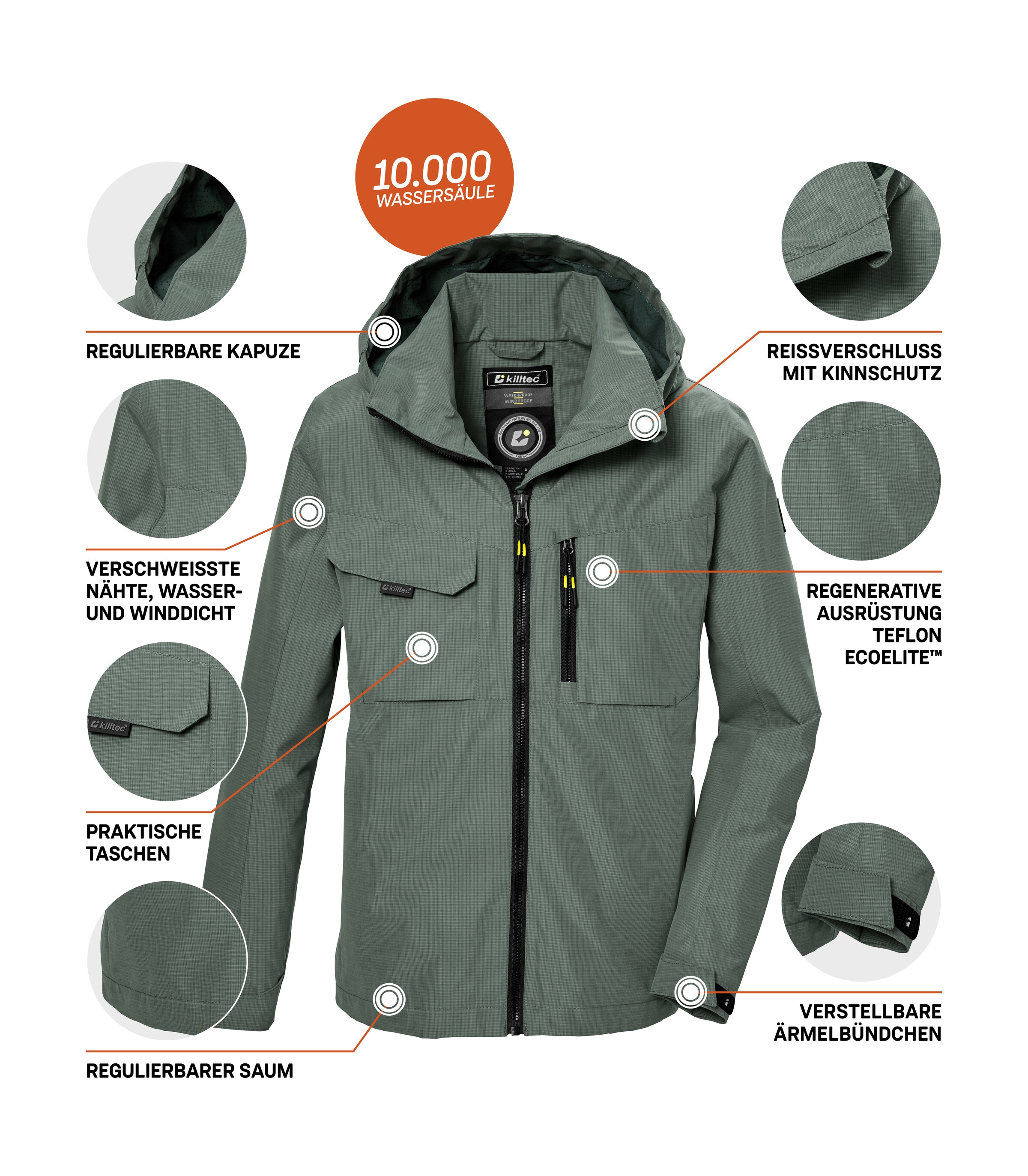 Killtec Funktionsjacke »KOS 140 BYS JCKT« Wasserdichte Kids-Jacke mit verstellbarer Kapuze und Saum