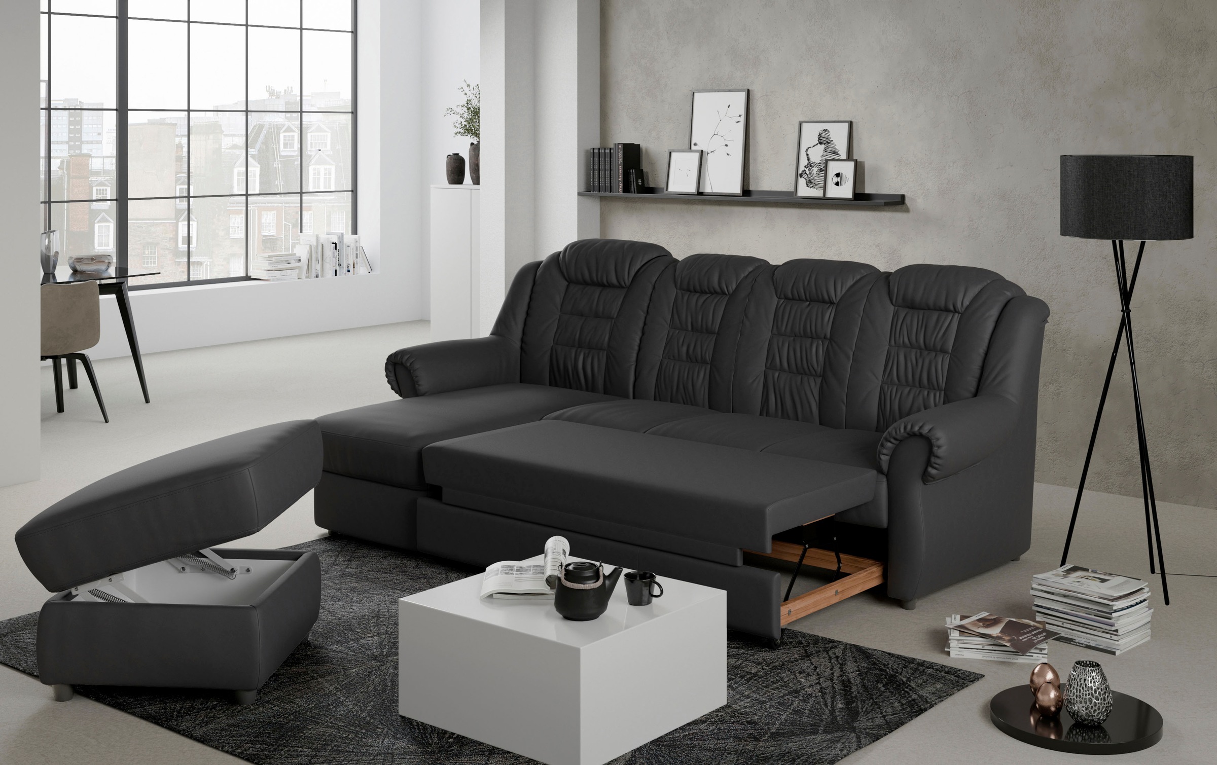 Home affaire Ecksofa »Boston L-Form«, mit hoher Rückenlehne, wahlweise mit Bettfunktion