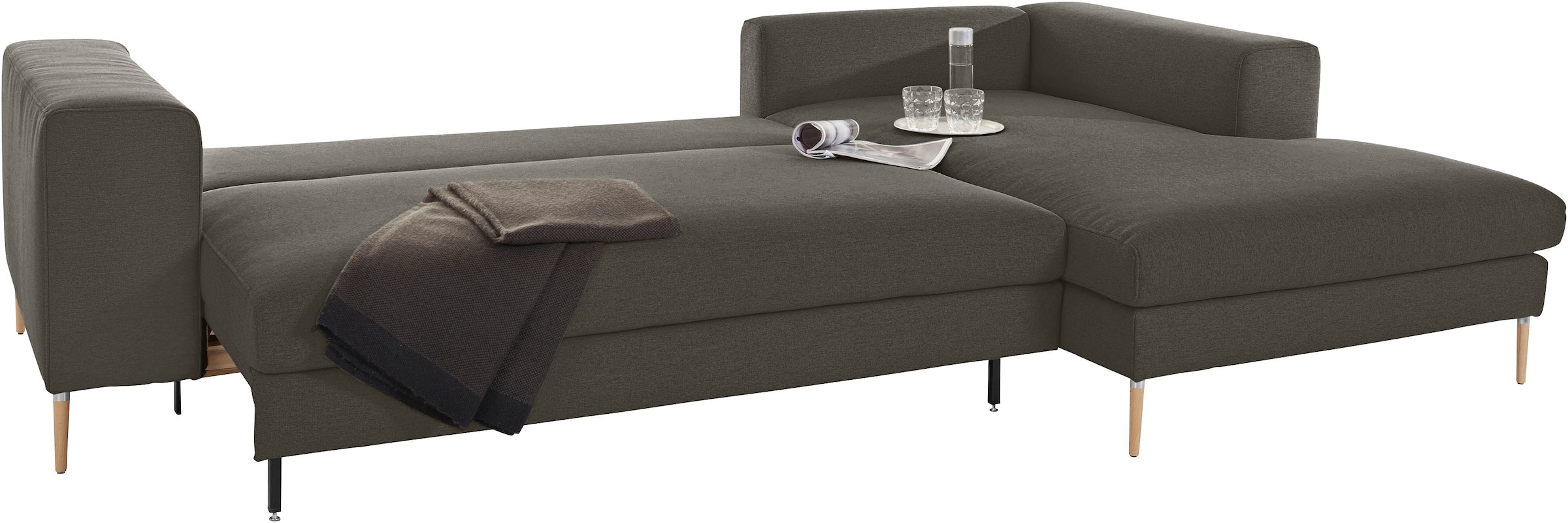 OTTO products Polsterecke »Finnja, softer, legerer Sitzkomfort, bequem, zeitloses Design, L-Form«, Mit Bettfunktion & Bettkasten