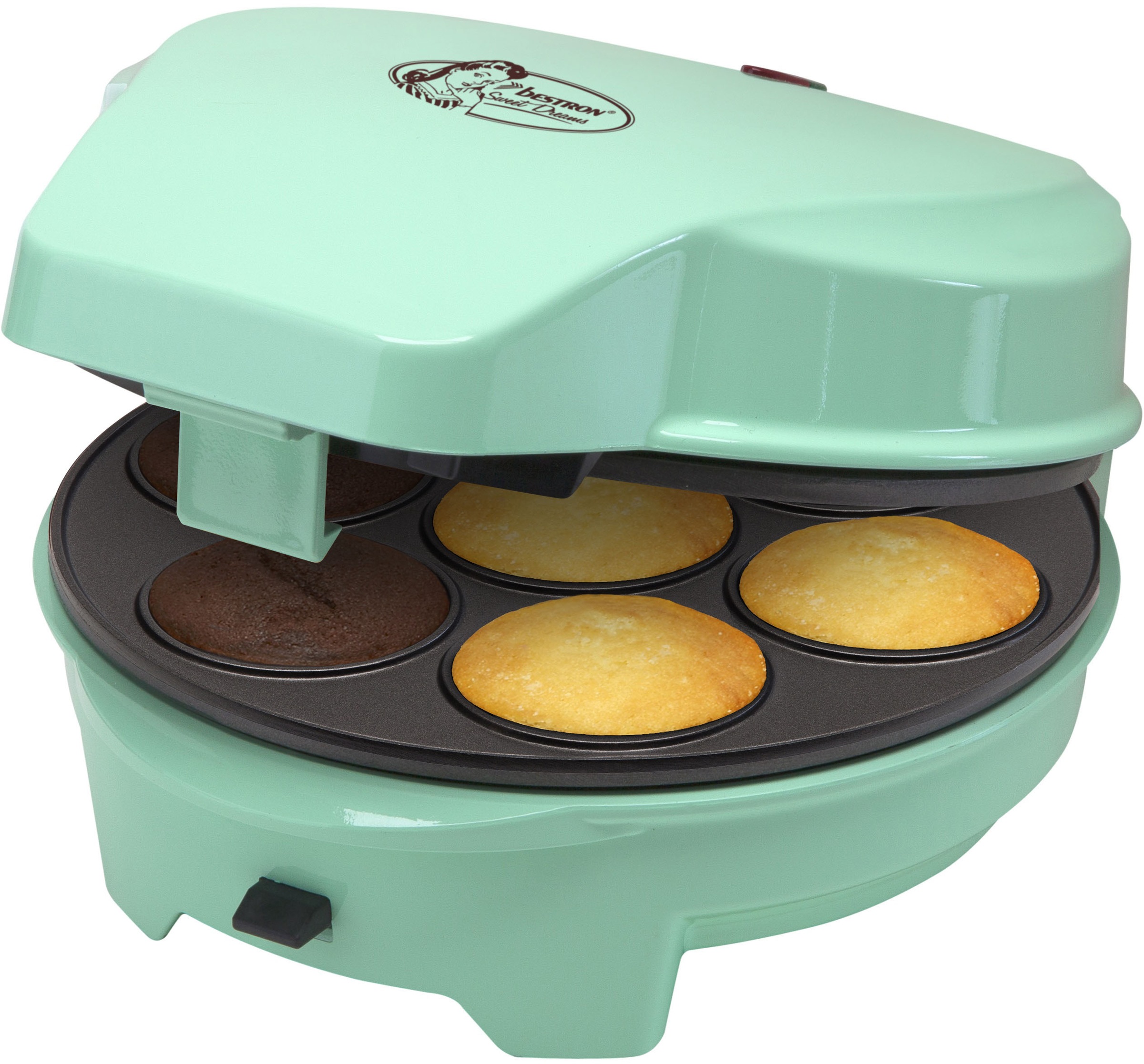 bestron Muffin-Maker »ASW238 mint Sweet Dreams«, 700 W, Retro Design, mit 3 auswechselbaren Backplatten, antihaftbeschichtet