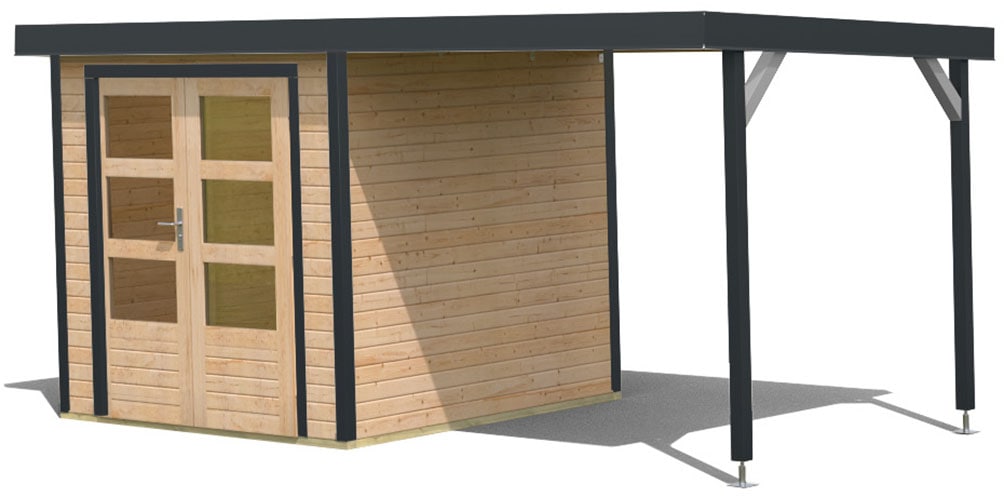 Karibu Gartenhaus »Jupiterino 2  SET, in verschiedenen Farben« inkl. Anbaudach, Made in Germany