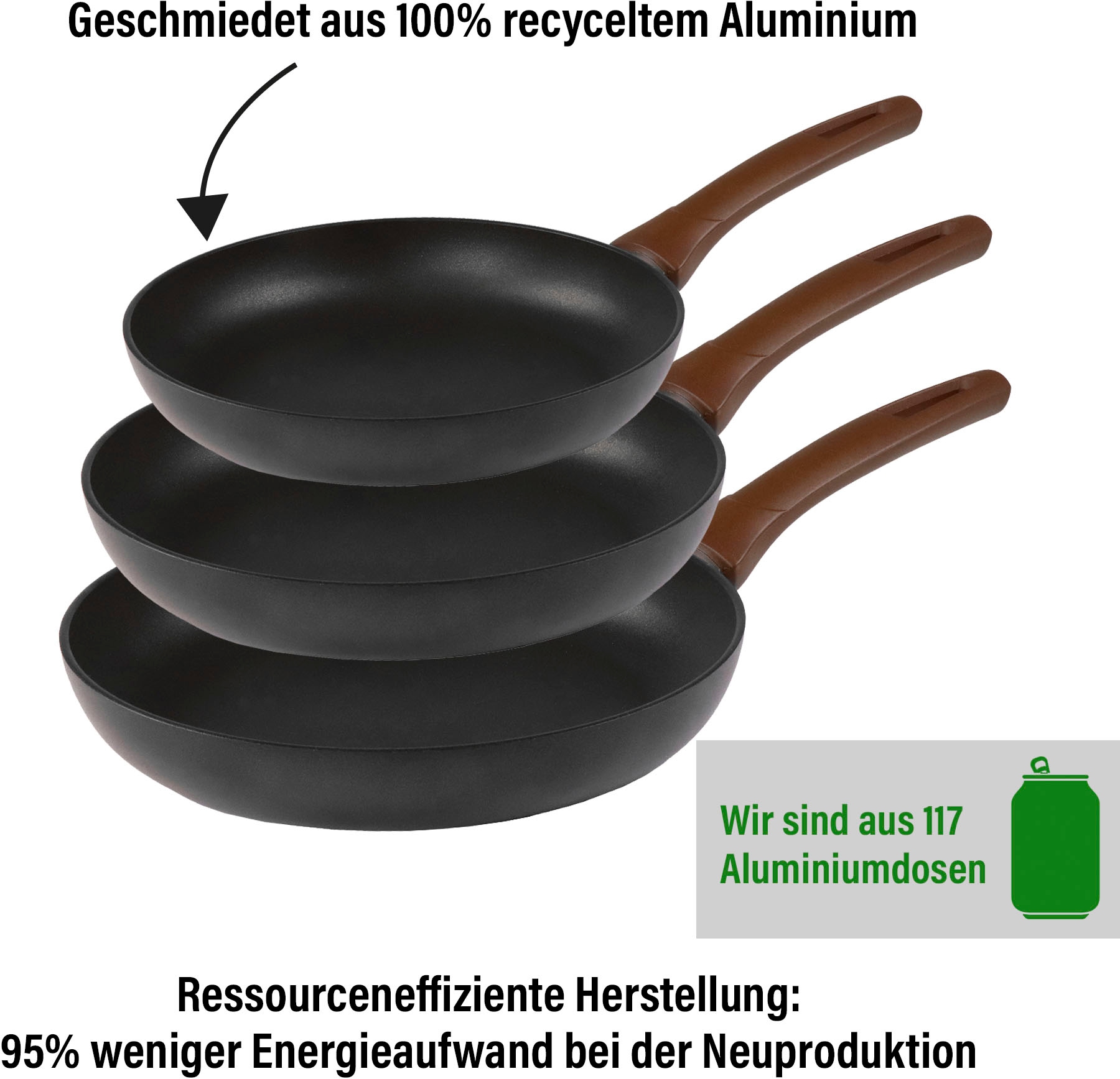 NATURAL LINE Pfannen-Set »NATURAL LINE«, Aluminium, (Set, 3 tlg., je 1 Bratpfanne Ø 20/24/28 cm, Fassungsvermögen 1,1/ 1,5/ 2,3 Liter), Induktion