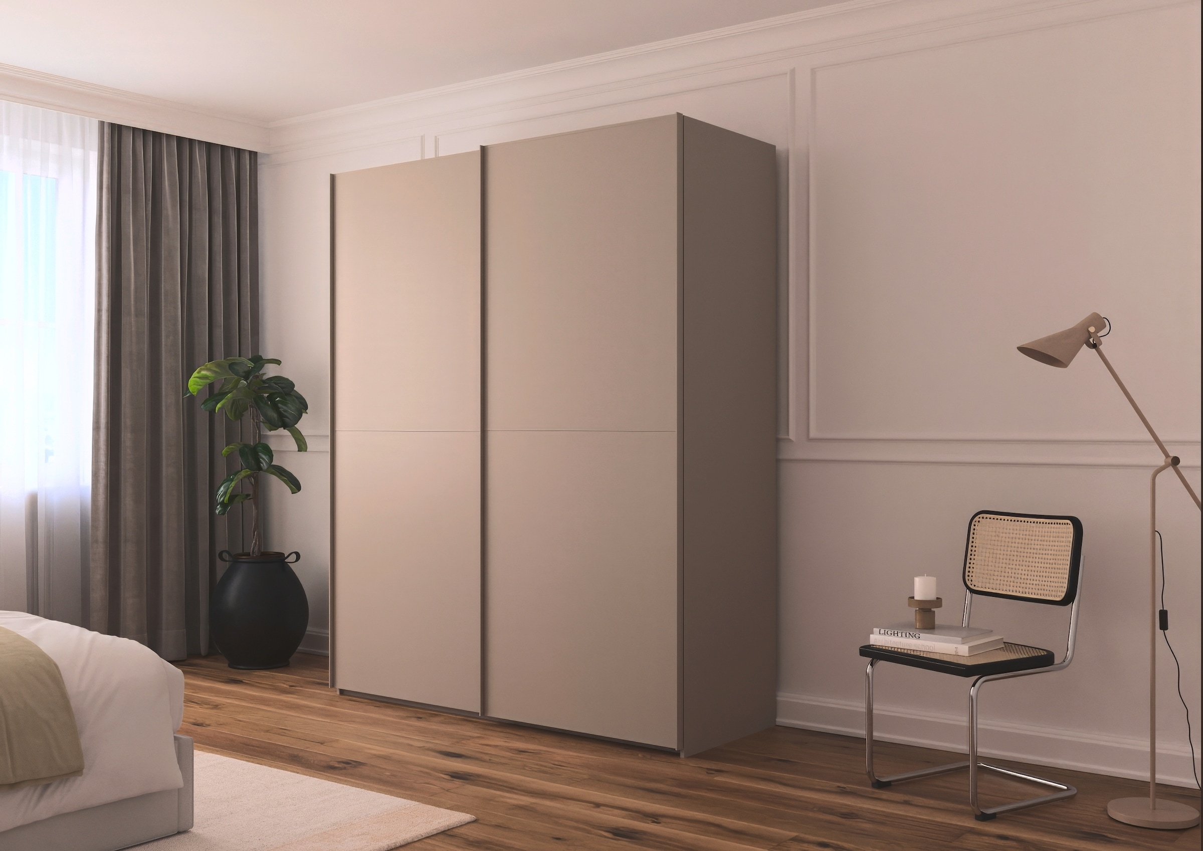 rauch Schwebetürenschrank »Kleiderschrank Schrank Garderobe Schlafzimmerschrank SCALE-DUO« edle zweigeteilte Türen und 3 Zierleisten MADE IN GERMANY