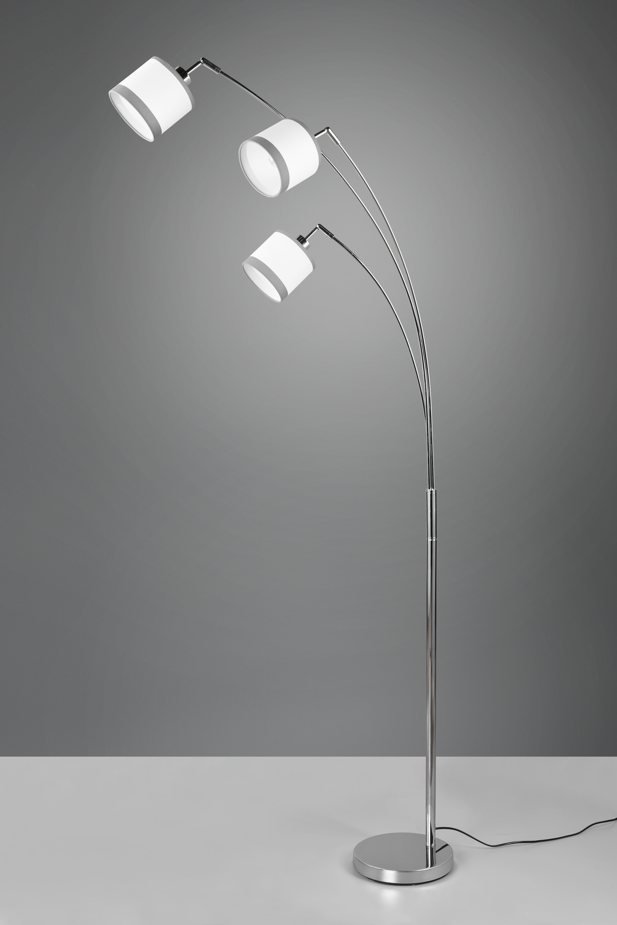REALITY Leuchten Stehlampe »DAVOS, Stehleuchte 3-flammig exkl 3xE14 max 28W Fußschalter 185cm hoch«, 3 flammig, Leuchtmittel E14 | Leuchtmittel wechselbar, Stehlampe Metall mit 2-farbigen Stoffschirmen Bogenlampe Bogenleuchte