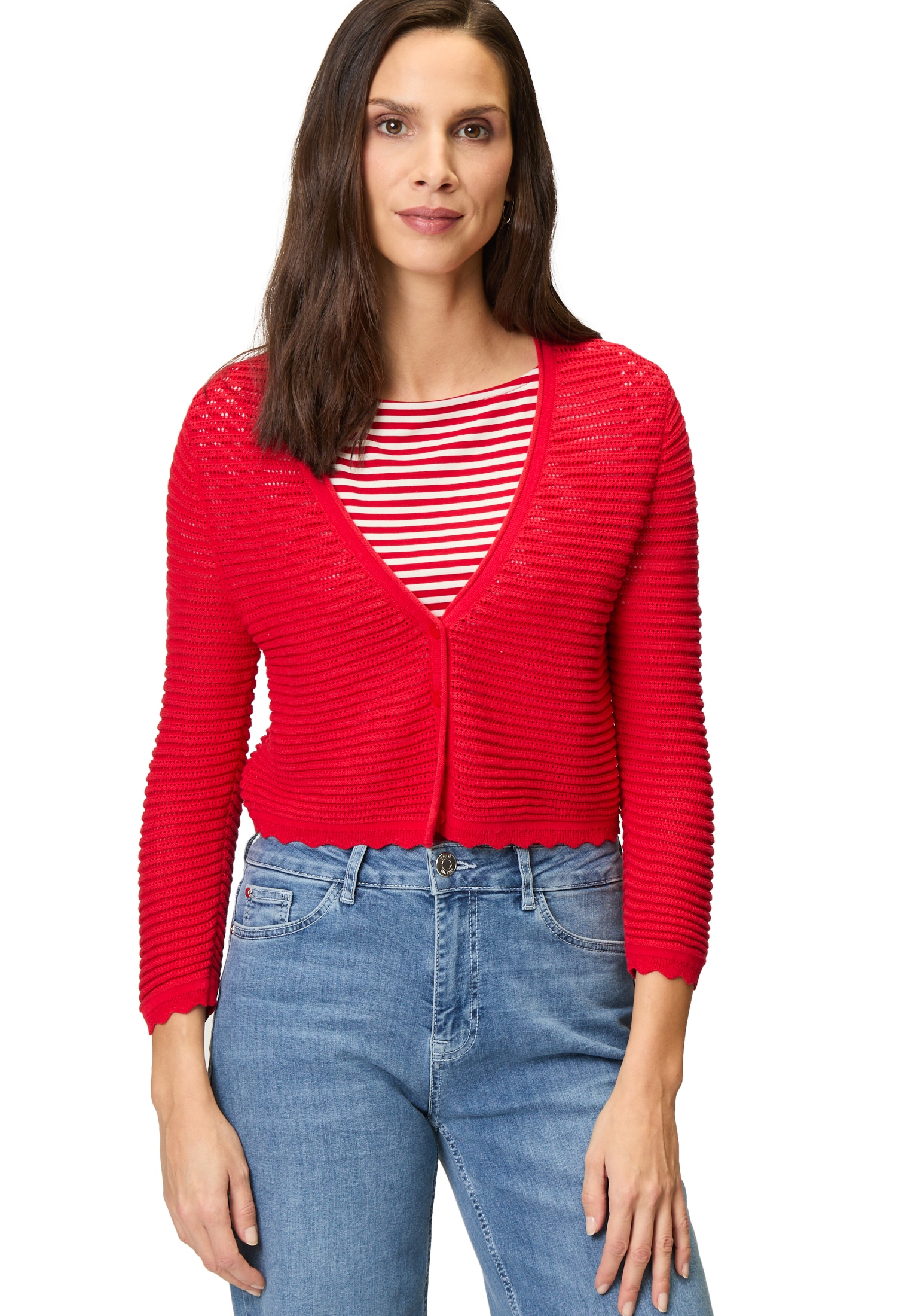 Zero Strickjacke »Strickjacke kurz mit Wellensaum«