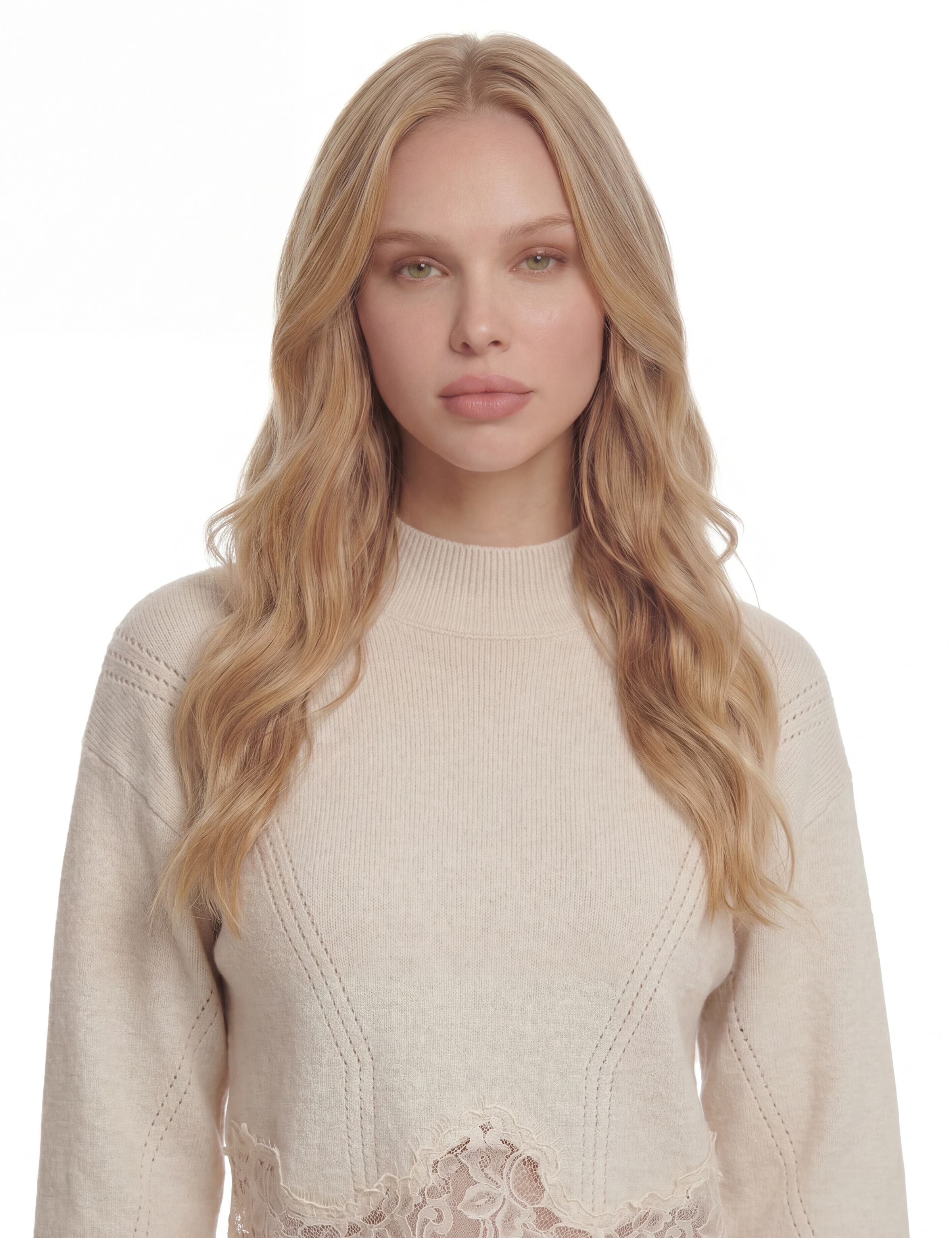 Guess Strickpullover »LS MN HAYDEN LACE SWTR« mit Woll-Anteil, Spitzenbesatz