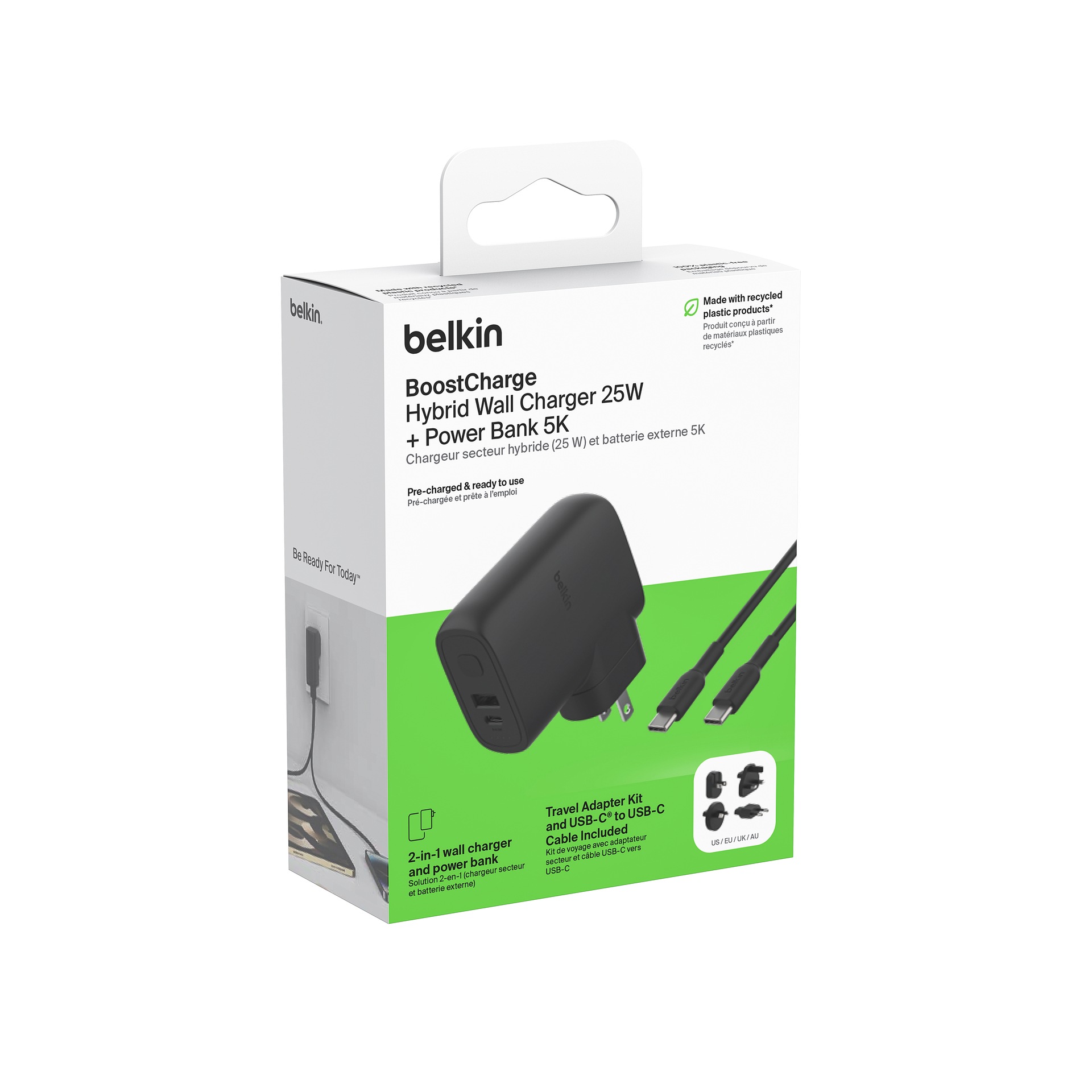Belkin Smartphone-Ladegerät »BoostCharge Hybrid-Ladegerät (25 W) mit Powerbank 5K«, geeignet für Apple iPhone/iPad, Samsung Galaxy, Google Pixel