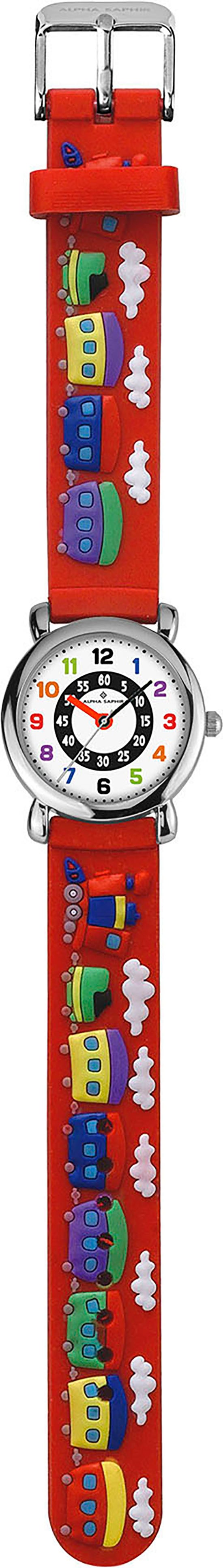 Alpha Saphir Mädchen Quarzuhr Armbanduhr, Kinderuhr, analog, ideal auch als Geschenk in rot