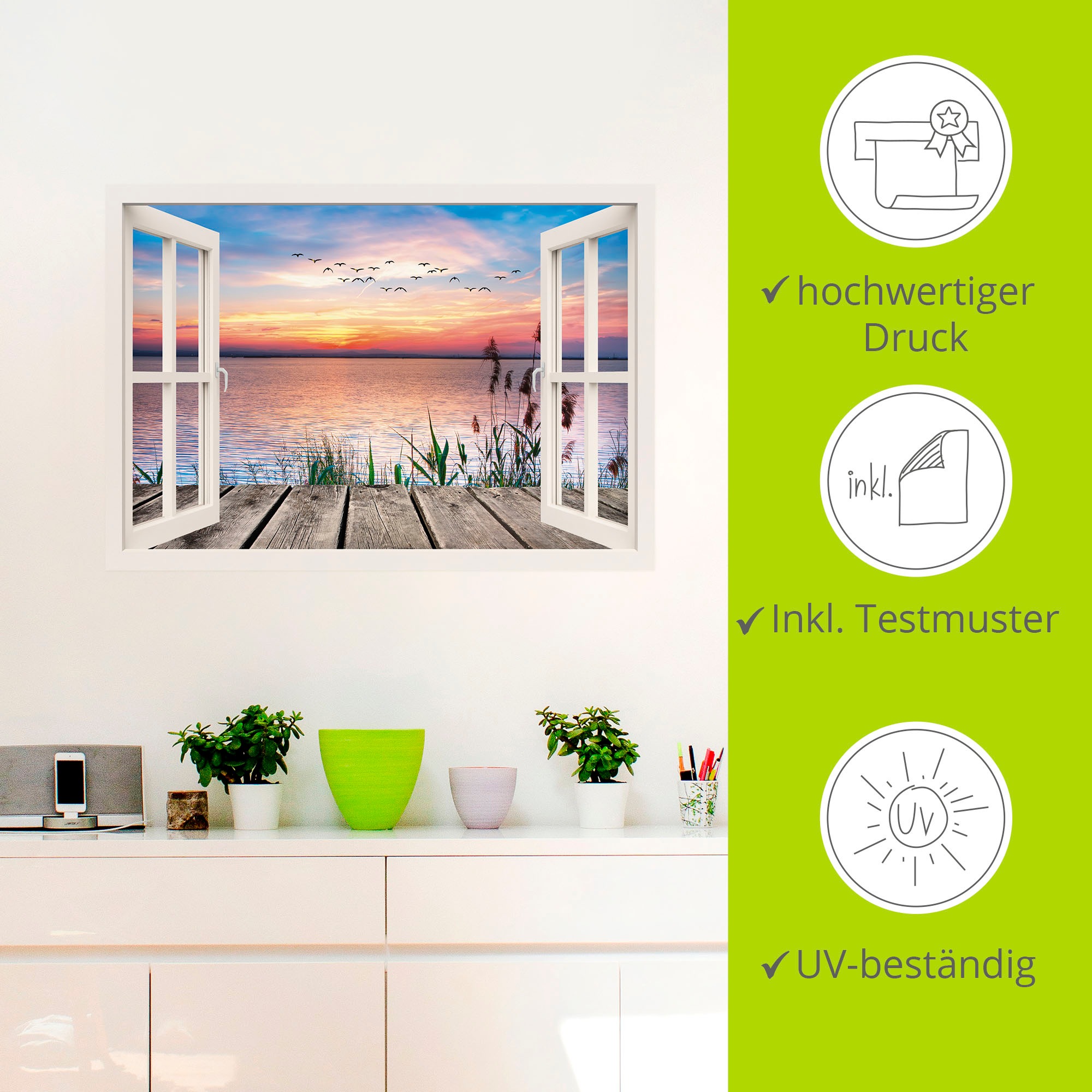 Artland Wandbild »See in den Farben der Wolken«, Fensterblick, (1 St.), als Leinwandbild, Poster, Wandaufkleber in verschied. Größen