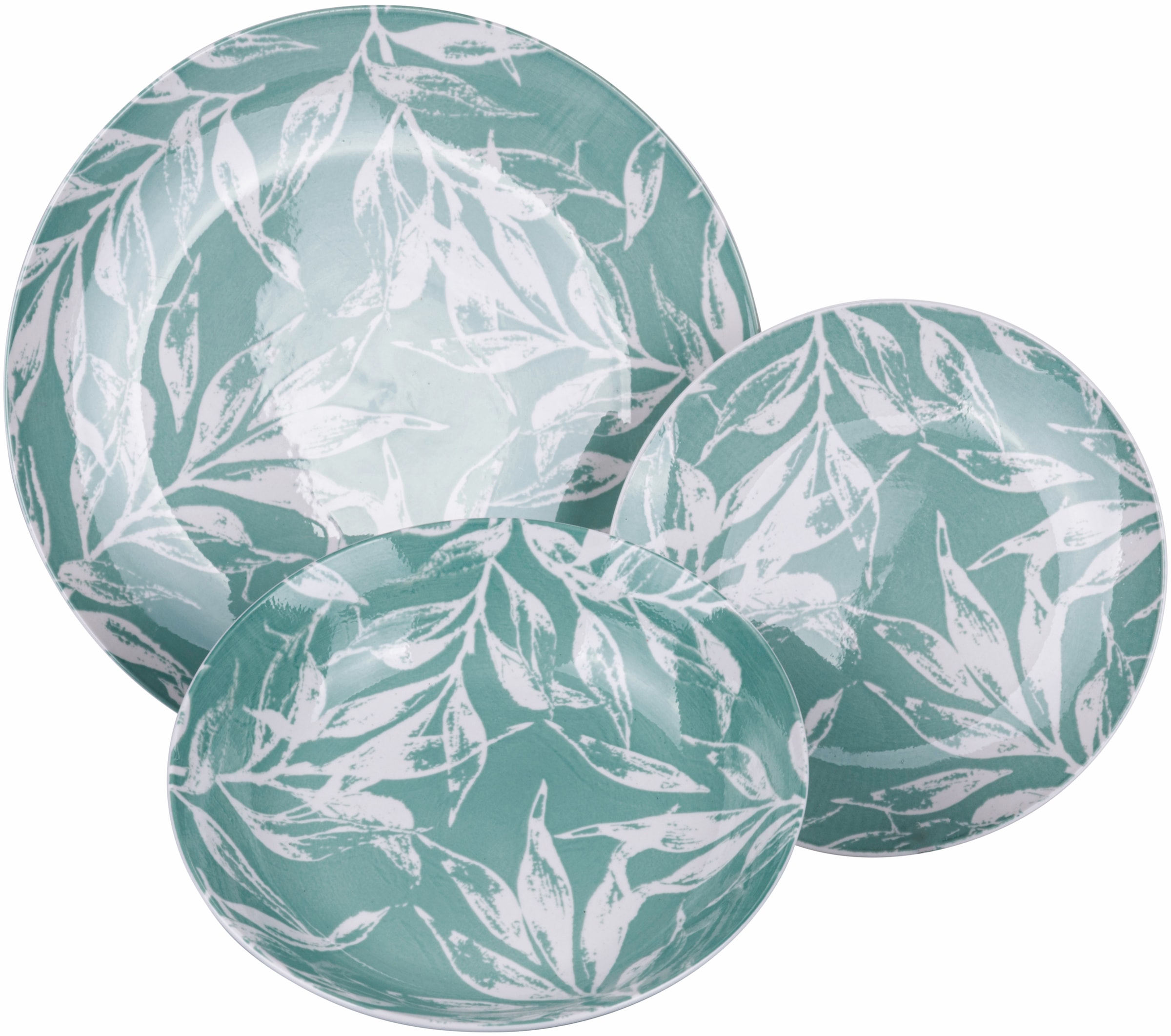 Villa d'Este Teller-Set »Geschirr-Set Forest Leaf Green«, (Set, 18 tlg.), Service, Tafelservice, 18 Teile, für 6 Personen