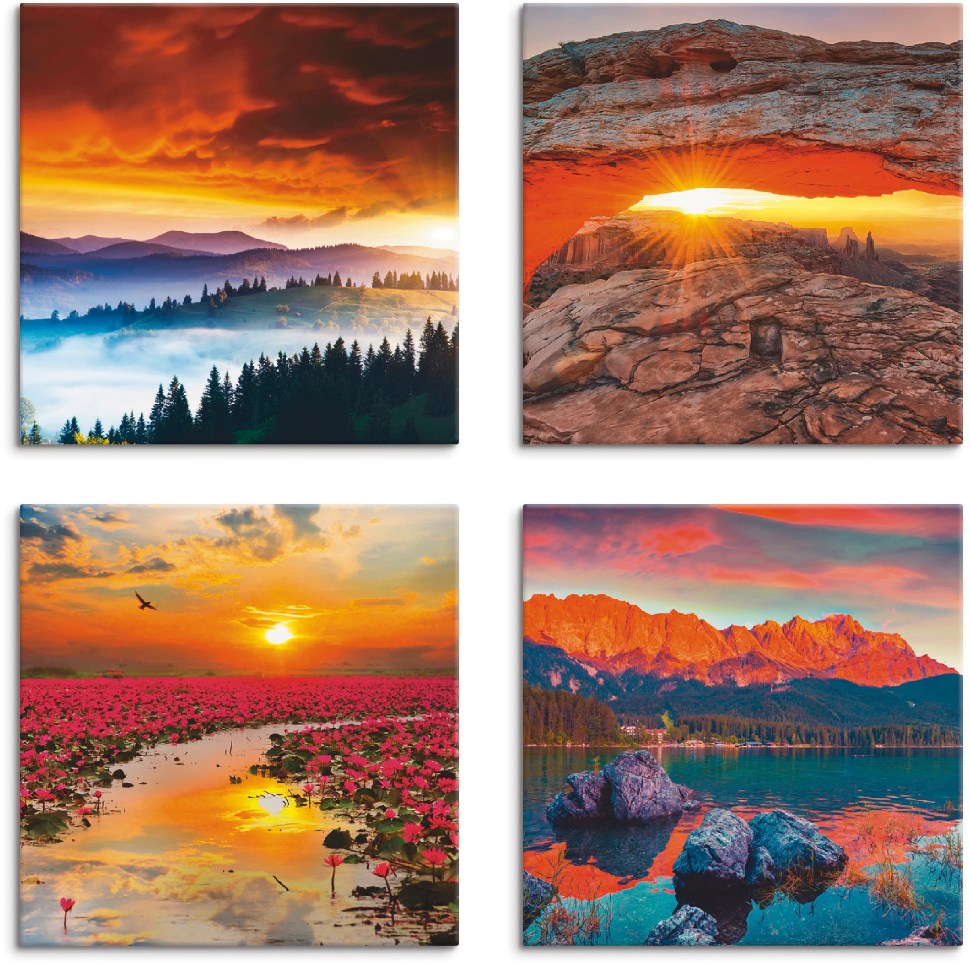 Leinwandbild Mesa Sonnenaufgang Iconic & OTTO bestellen verschiedene Sommer«, bei online Artland »Himmel Lotus Größen Set, (4 4er St.), Arch -untergang,