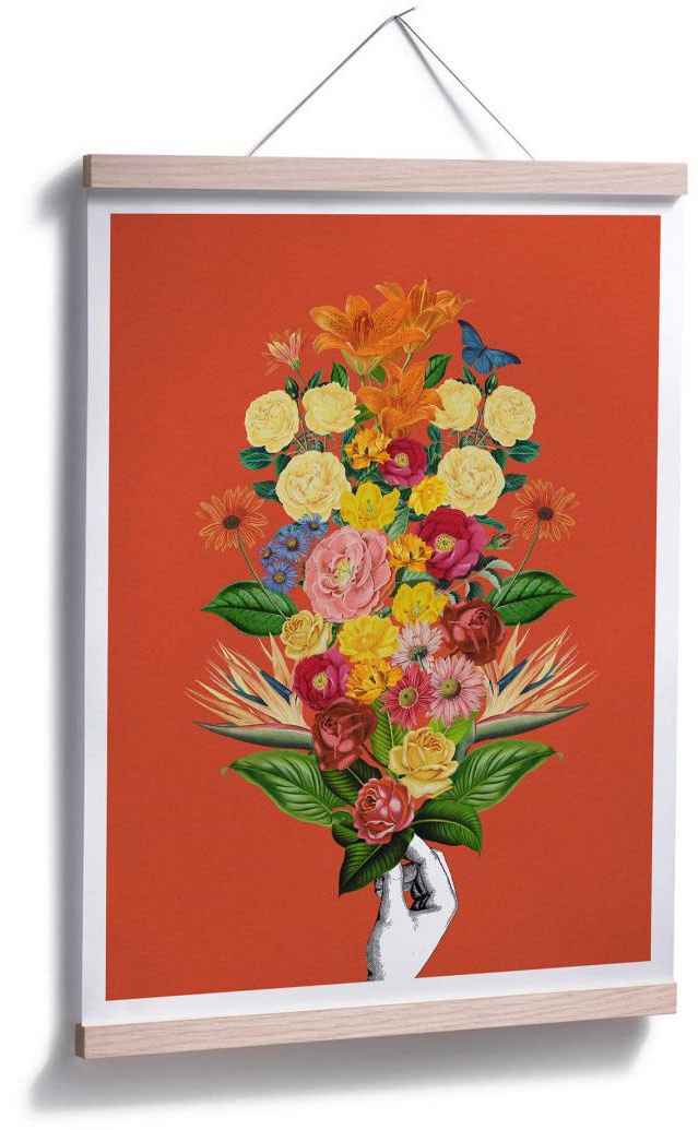 Wall-Art Poster »Botanical Rot Blumenstrauß«, Schriftzug, (1 St.), Poster ohne Bilderrahmen