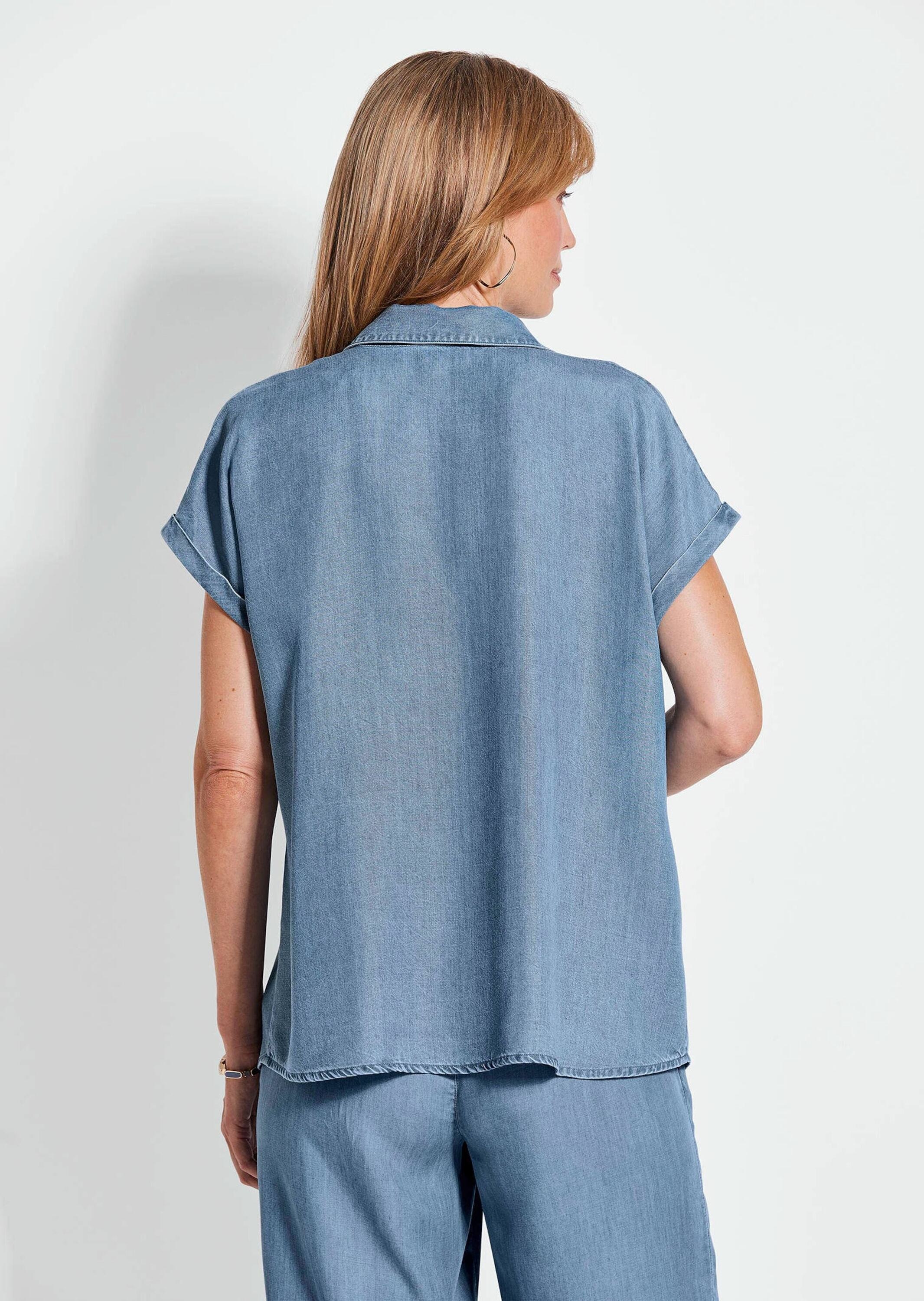 GOLDNER Schlupfbluse »Kurzgröße Leichte Bluse in Denim-Optik für Damen«