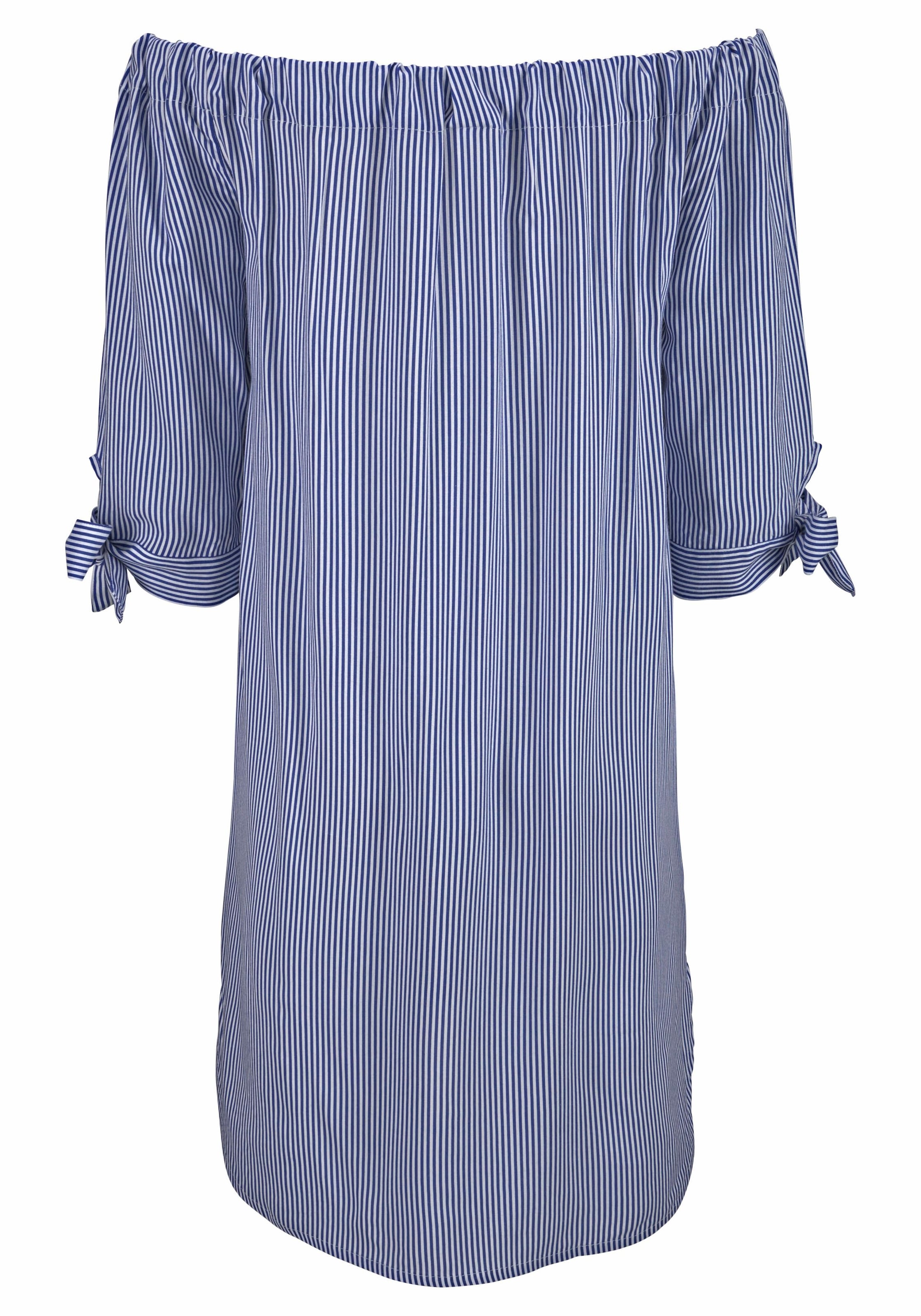 LASCANA Blusenkleid, mit Streifendruck und Carmenausschnitt, Sommerkleid, Strandkleid