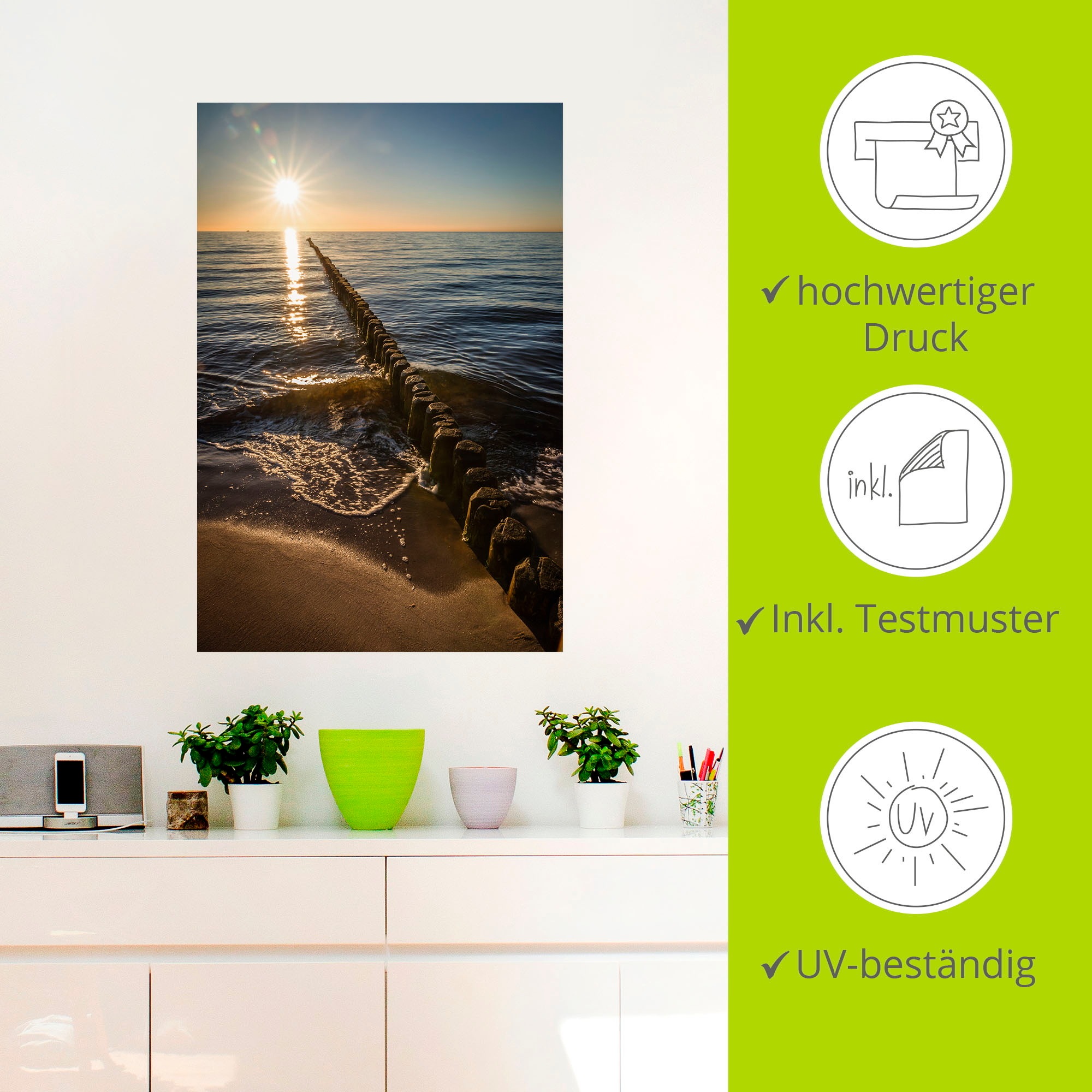 Artland Wandfolie »Buhnen und Sonnenuntergang Ostsee«, Küstenbilder, (1 St.), selbstklebend