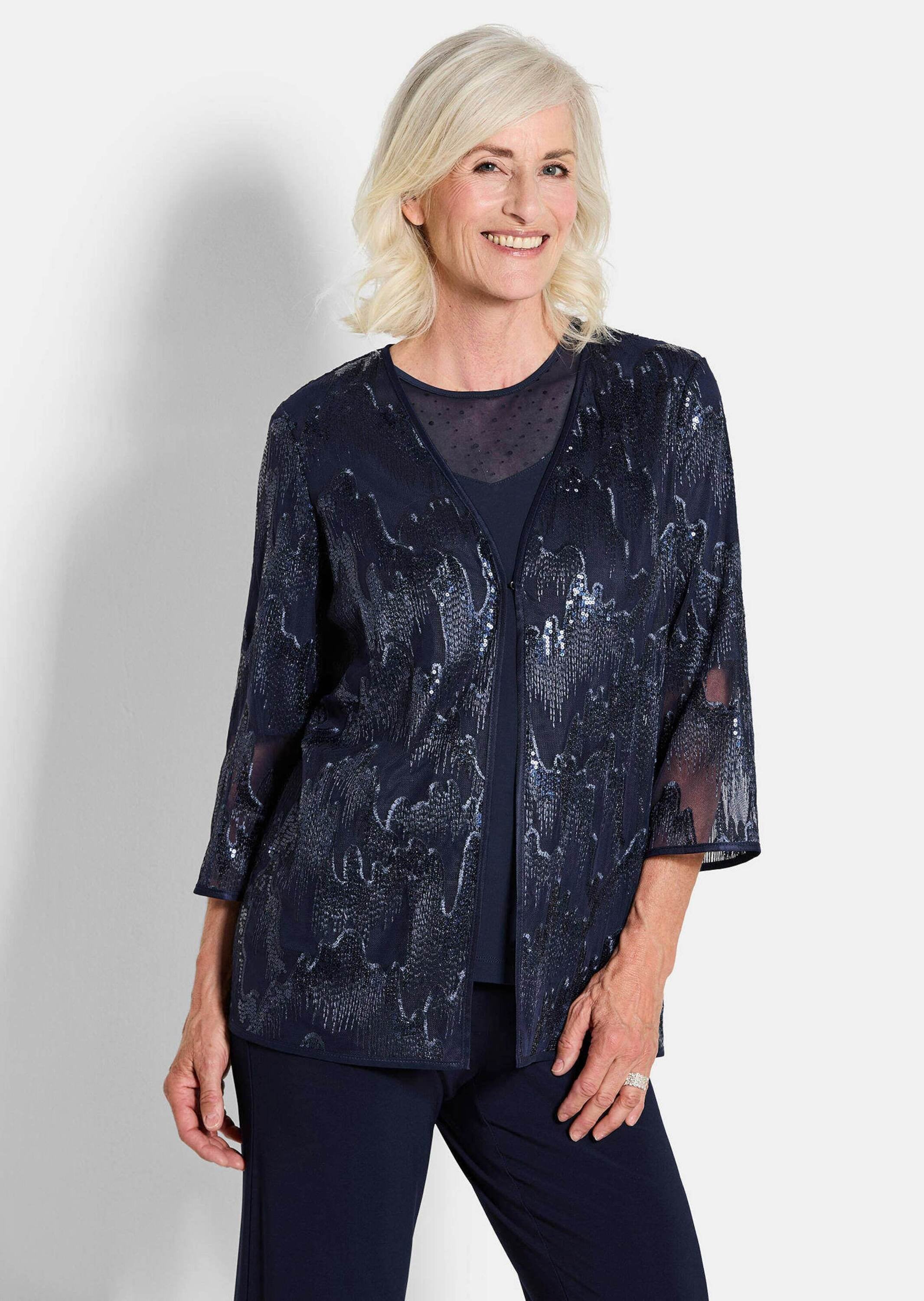 GOLDNER Satinbluse »Blusenjacke mit Stickerei und Pailletten«