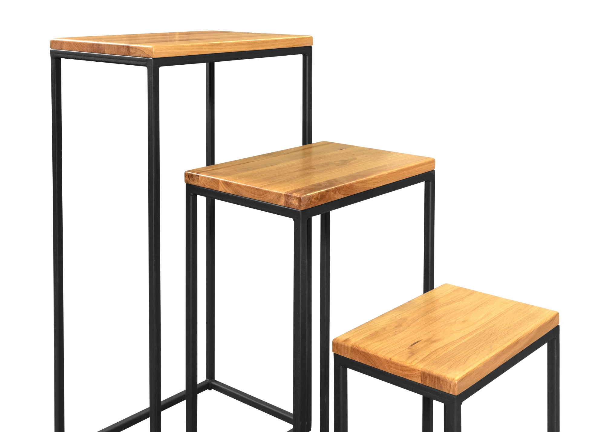 Home affaire Beistelltisch »Trio set«, (Set, 3 St., 3-Teilig), Metallbeine, Eiche Massivholzplatte
