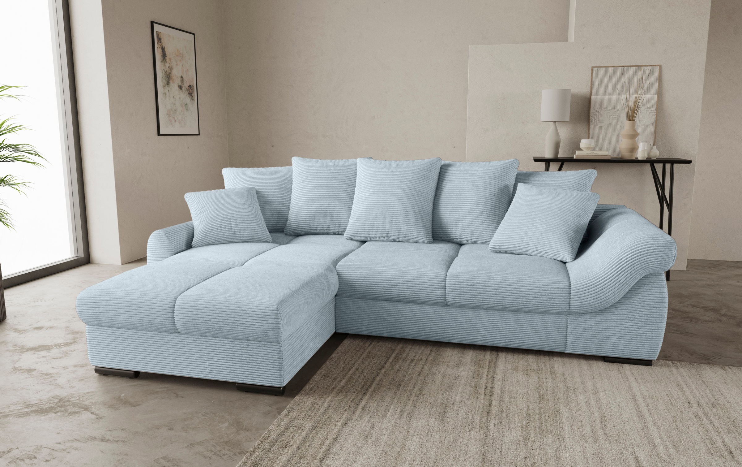 Mr. Couch Ecksofa »Livorno DuraFlex L-Form«, inkl. Hochschläfer-Bettauszug, XL-Bettkasten weiß beschichtet