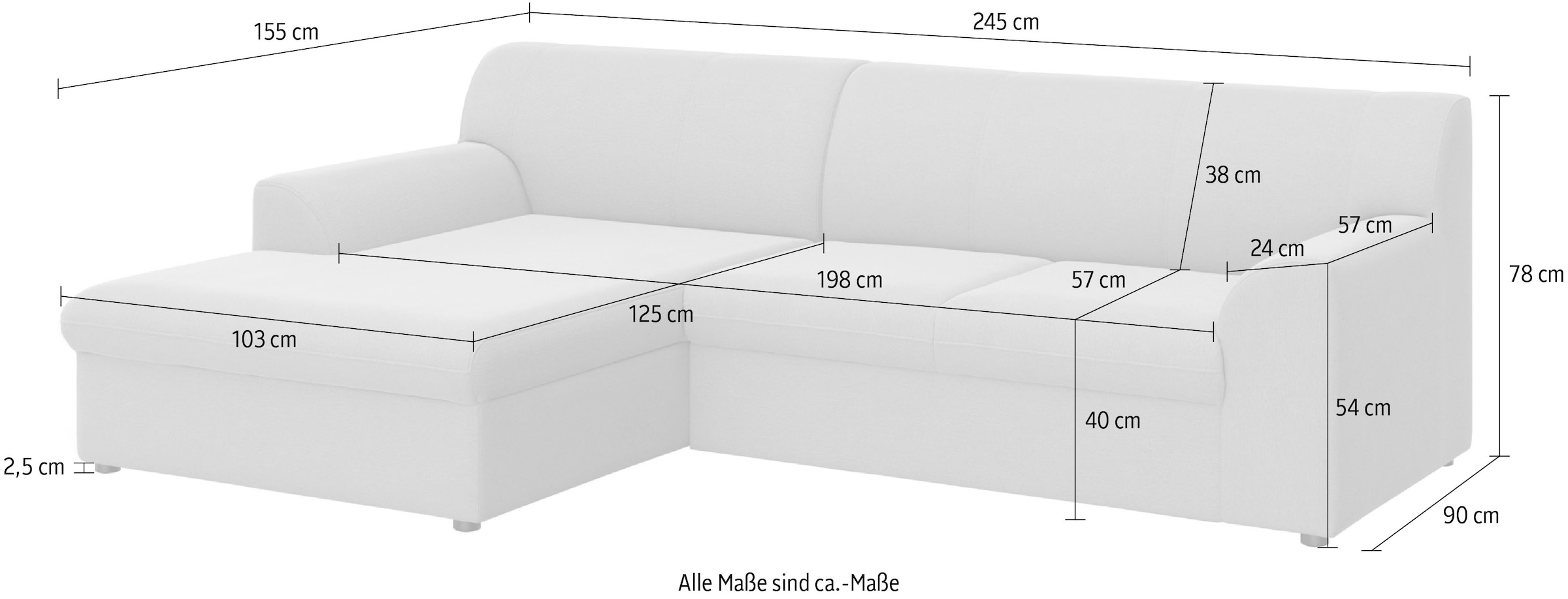 DOMO collection Ecksofa »Topper, elegant und zeitlos, kompaktes Stellmaß 245/155cm, L-Form«, mit Recamiere, wahlweise mit Schlaffunktion