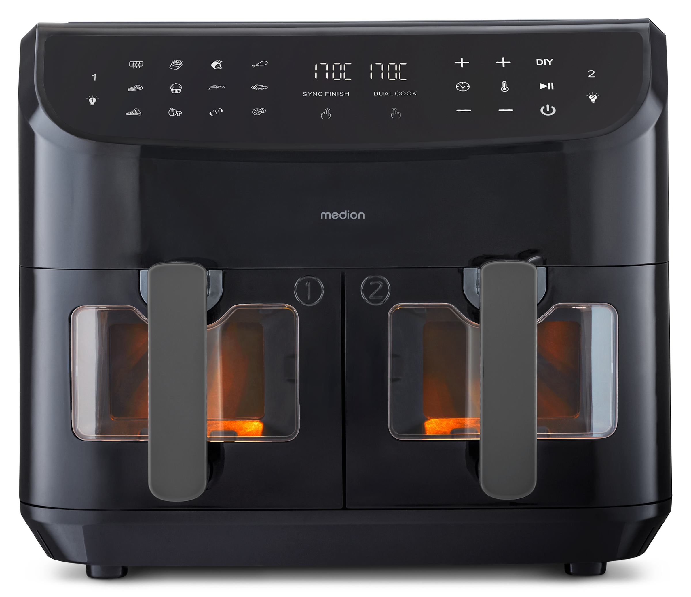 Medion® Heißluftfritteuse »MD 11760 P20XXL Twin«, 2400 W, Temperatur 50 - 200 °C, ILAG Beschichtung, Sync-Finish