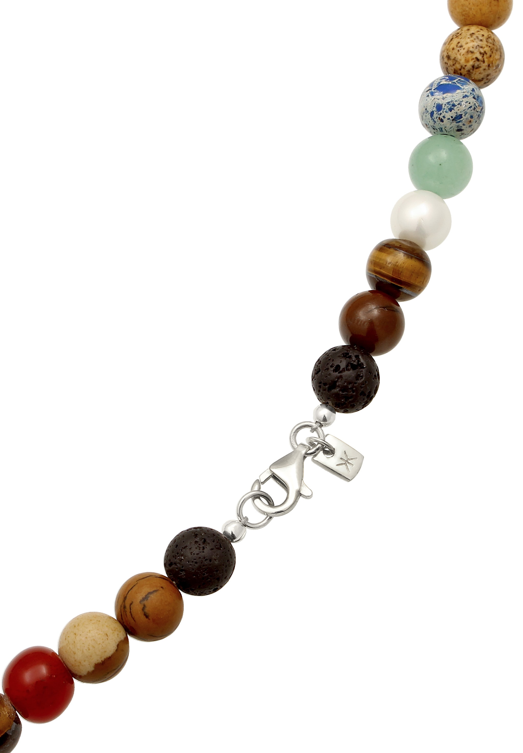 Kuzzoi Silberkette »Halskette Beads mit Smiling Face Silber Tigerauge Braun 925 Sterling Silber«