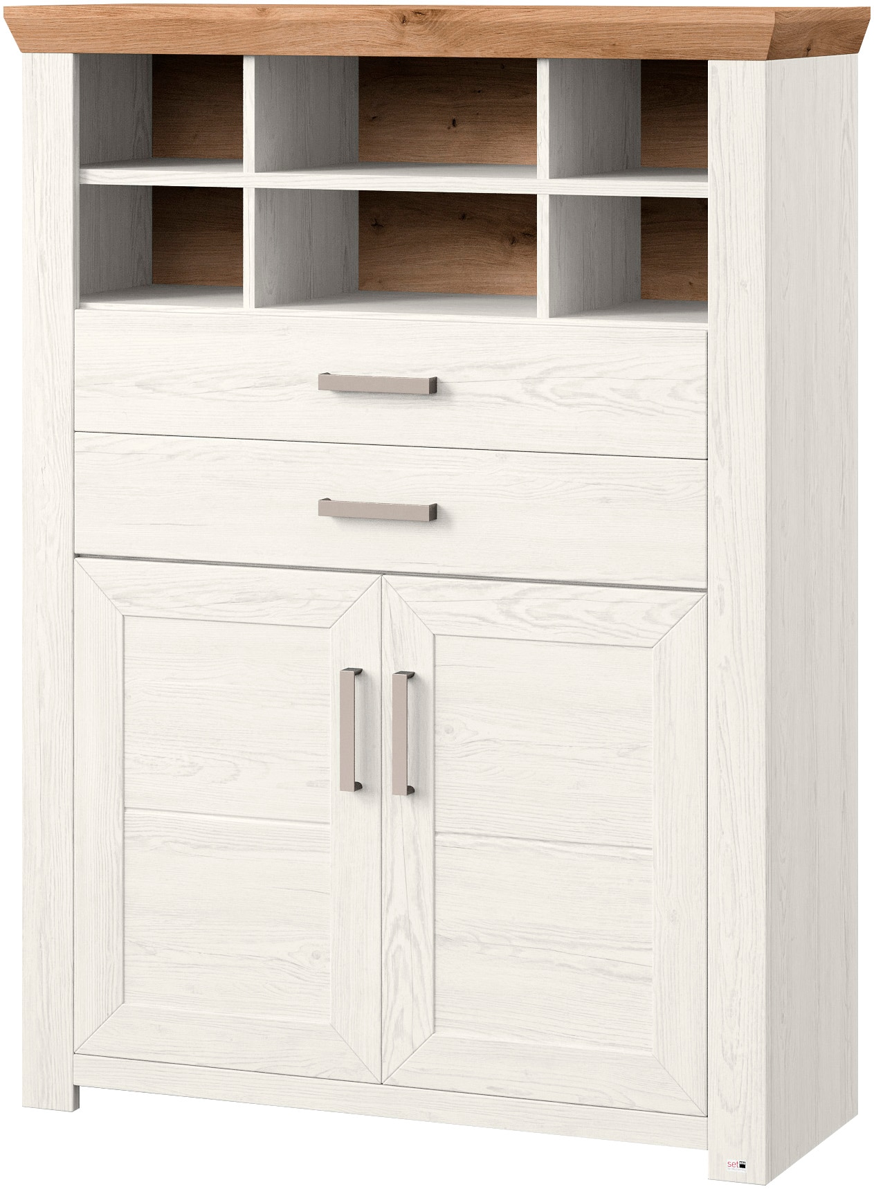 set one by Musterring Highboard »York«, Typ 16, mit Holztüren und Schubkasten, Beleuchtung optional, B 105 cm