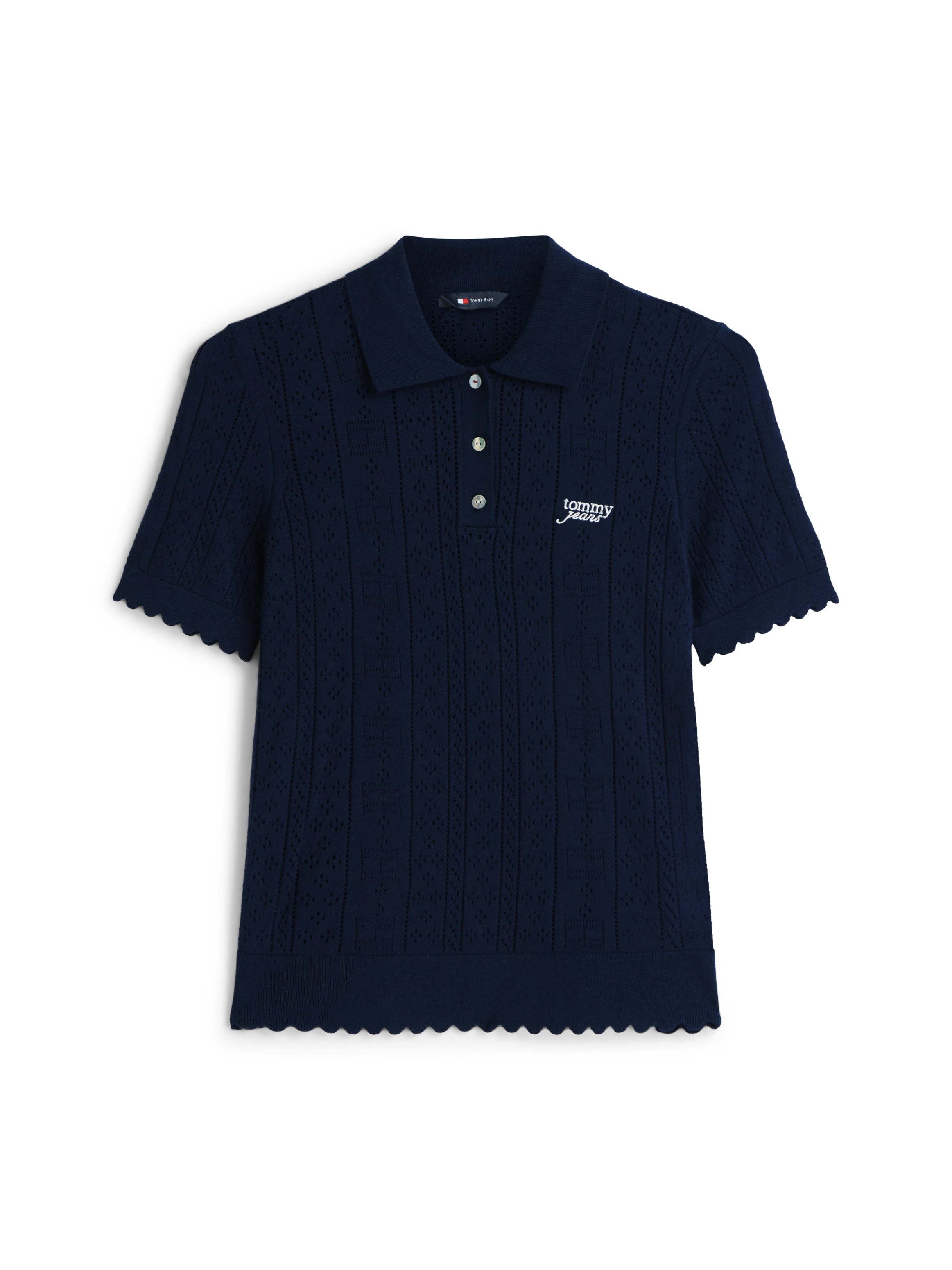 Tommy Jeans Kurzarmpullover »TJW POINTELLE POLO SWEATER« Viskosemischung, Pointelle Strickmuster, gewellte Säume