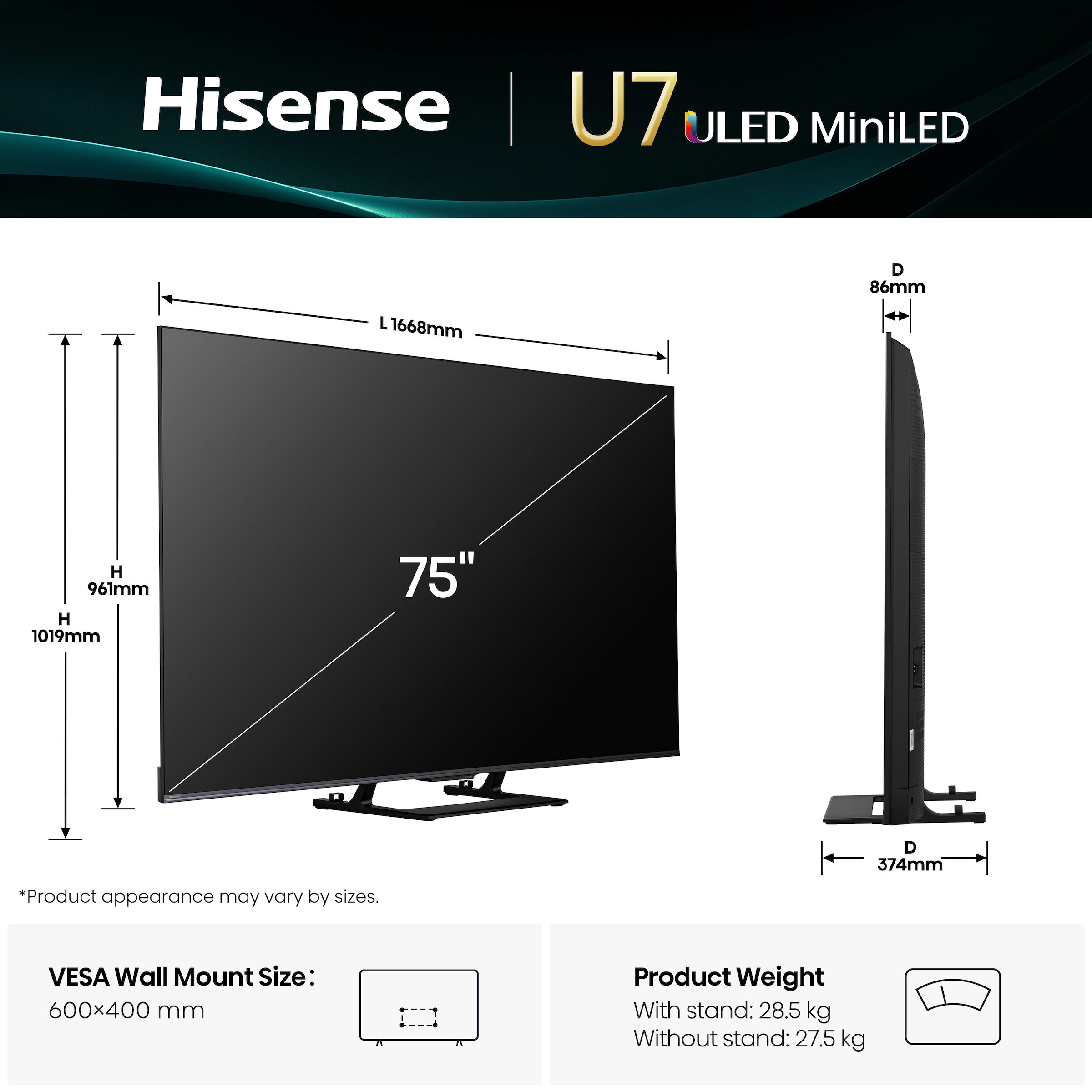 Hisense QLED Mini LED-Fernseher »75U7Q«, 4K Ultra HD, Smart-TV, 4K UHD Mini LED