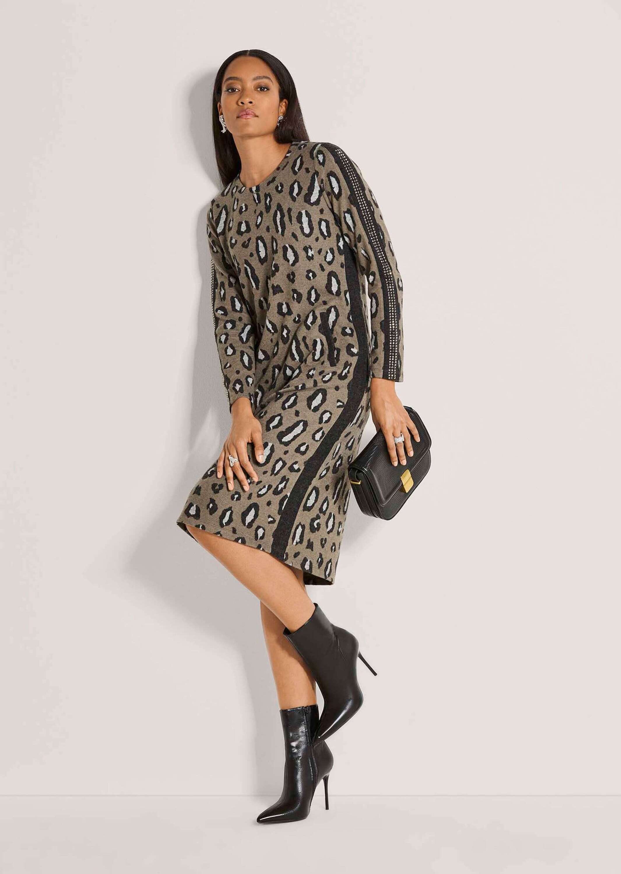 MADELEINE Midikleid »Kleid Jacquardkleid mit Leo-Muster & Strass« Eingrifftasche