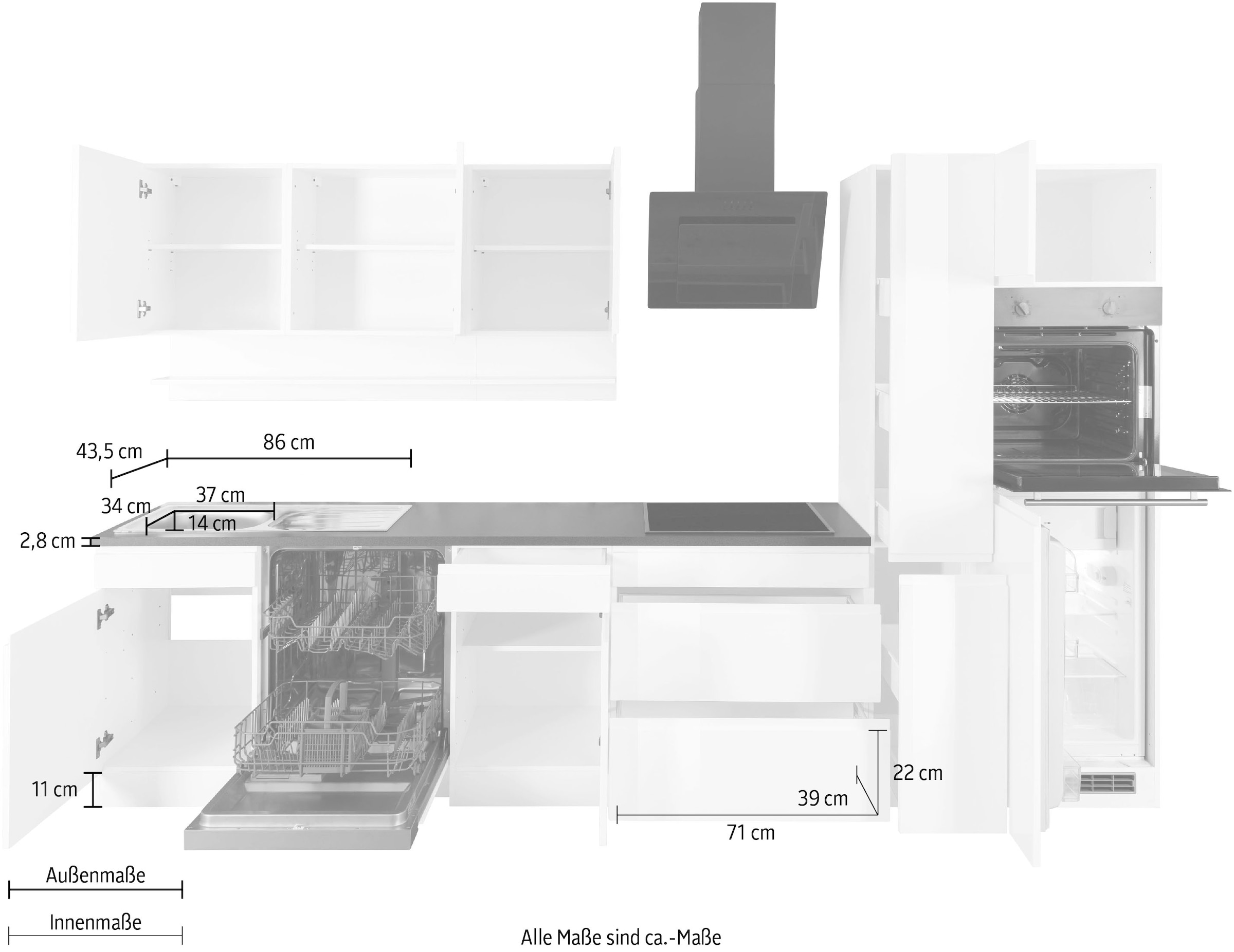 KOCHSTATION Küchenzeile »KS-Virginia« Breite 330 cm, wahlweise mit Induktion