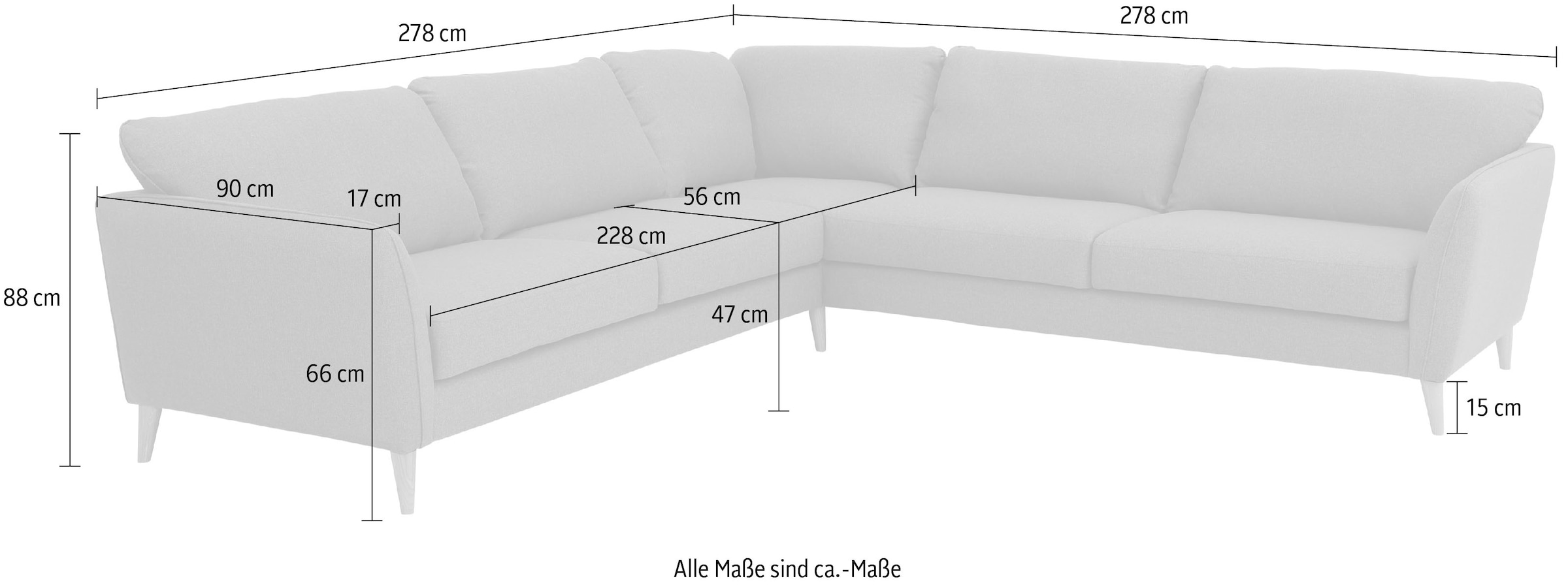Home affaire Ecksofa »MARSEILLE 278/278 cm, L-Form, Webstoff, Flachgewebe, Filzoptik«, gleichschenklig, Massivholzbeine, Landhausstil, Wellenunterfederung