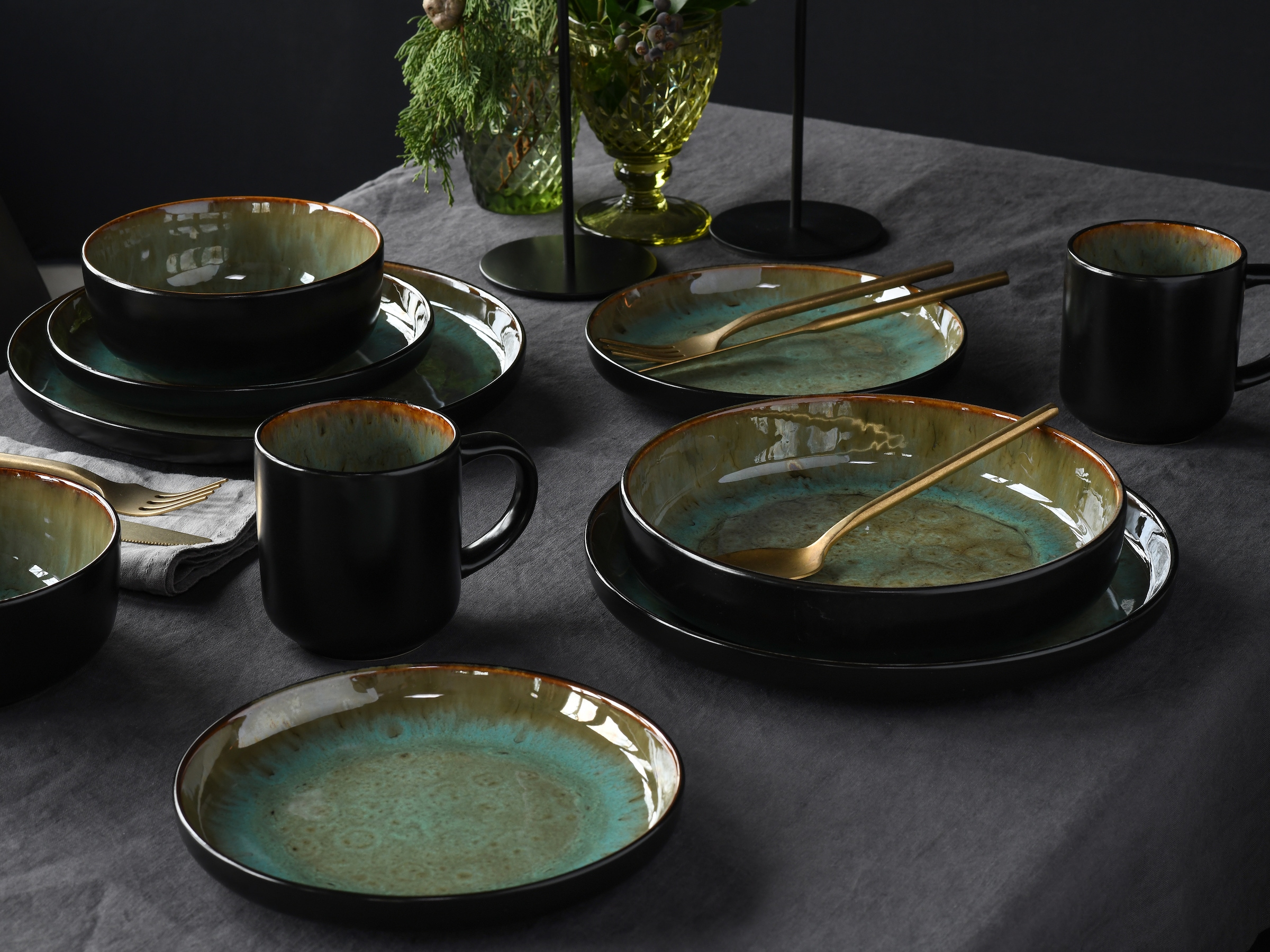 CreaTable Kombiservice »Nordic Fjord, Kombiservice 16-tlg« Reaktivglasur, Scandi-Style