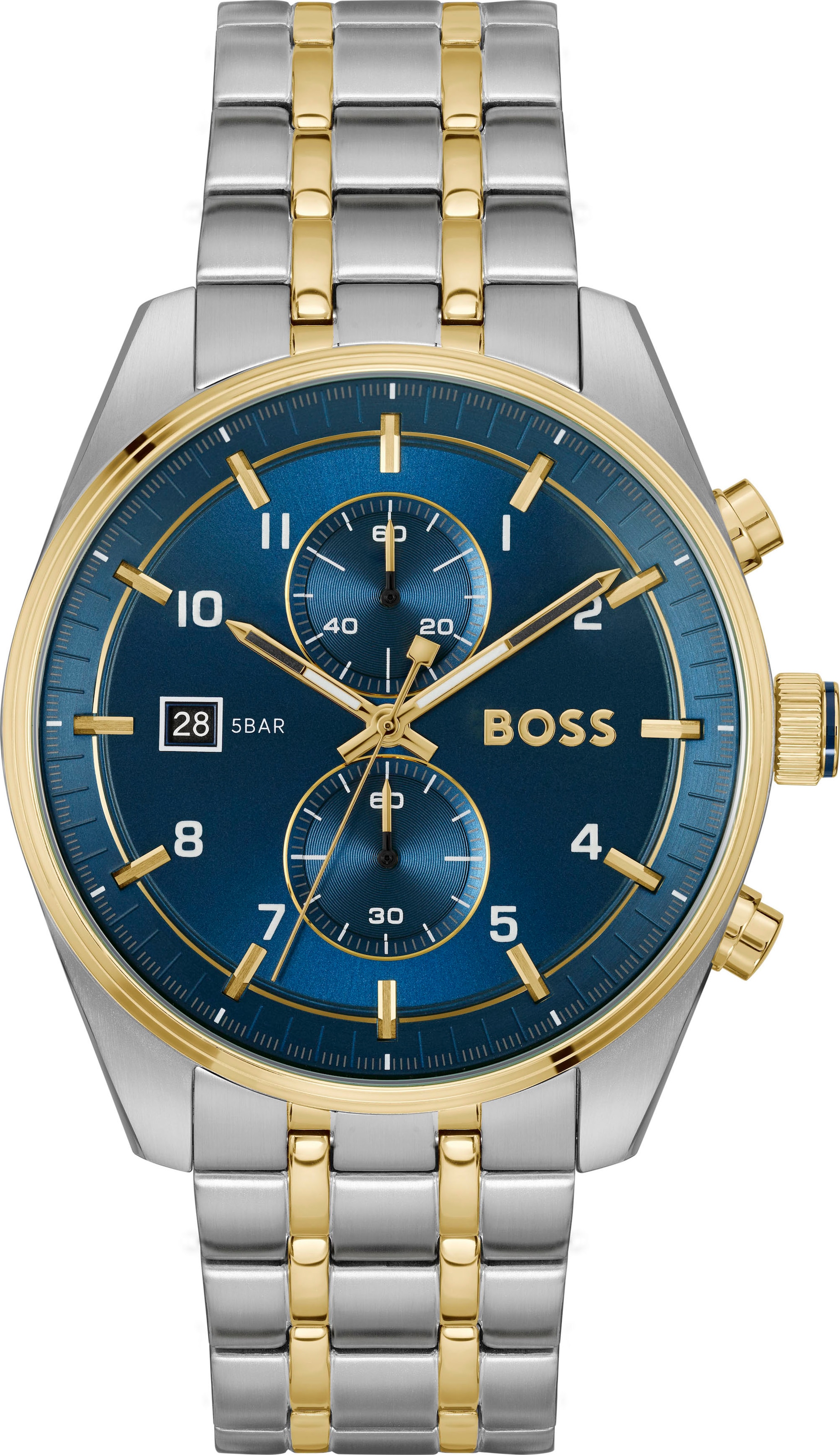 BOSS Chronograph »SKYTRAVELLER«, Quarzuhr, Armbanduhr, Herrenuhr, Edelstahlarmband, analog, Tag