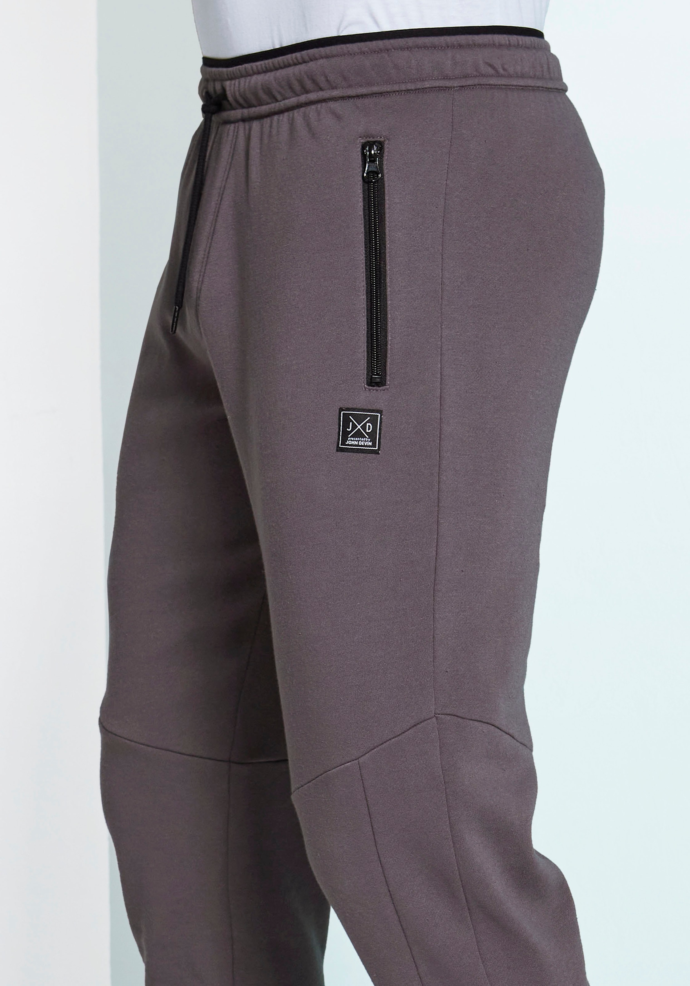 John Devin Sweathose  Jogginghose mit seitlichen Taschen und Bindeband aus Baumwoll-Mix