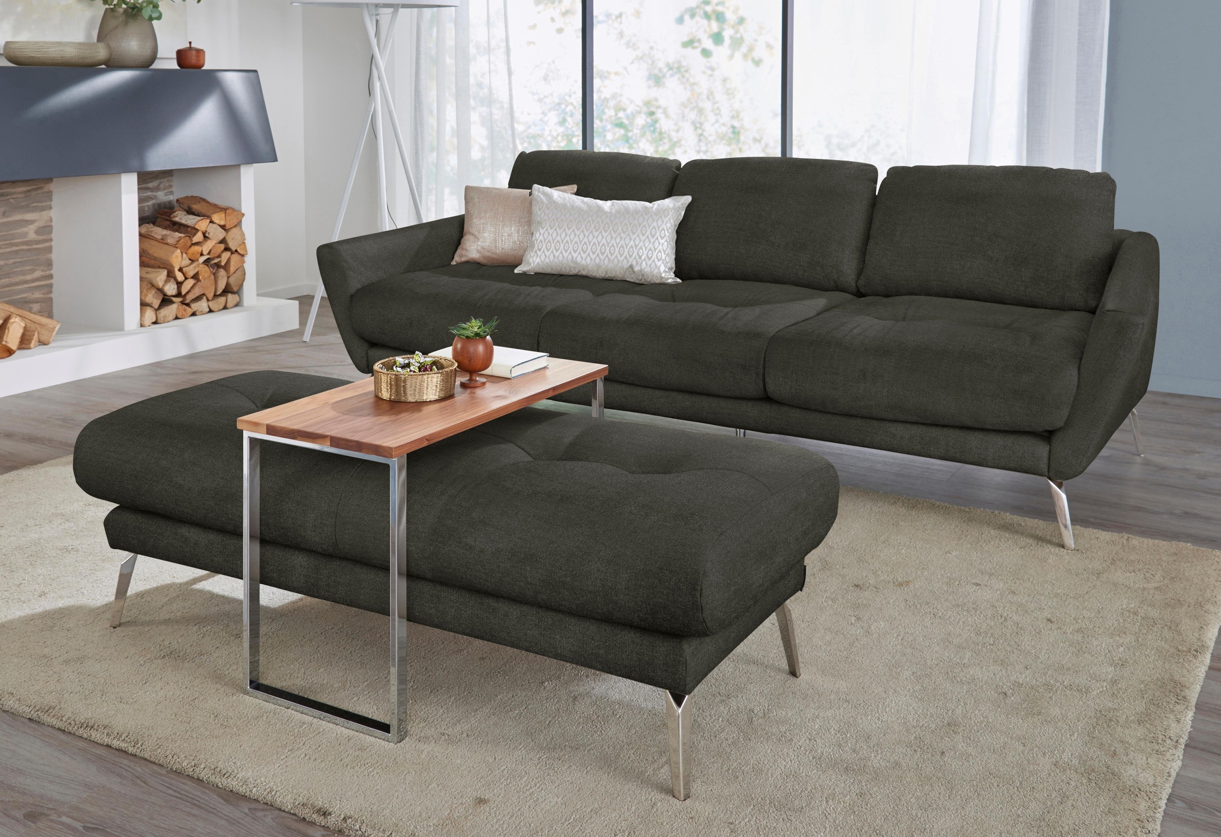 W.SCHILLIG Hocker »softy«, mit dekorativer Heftung im Sitz, Füße Chrom glänzend